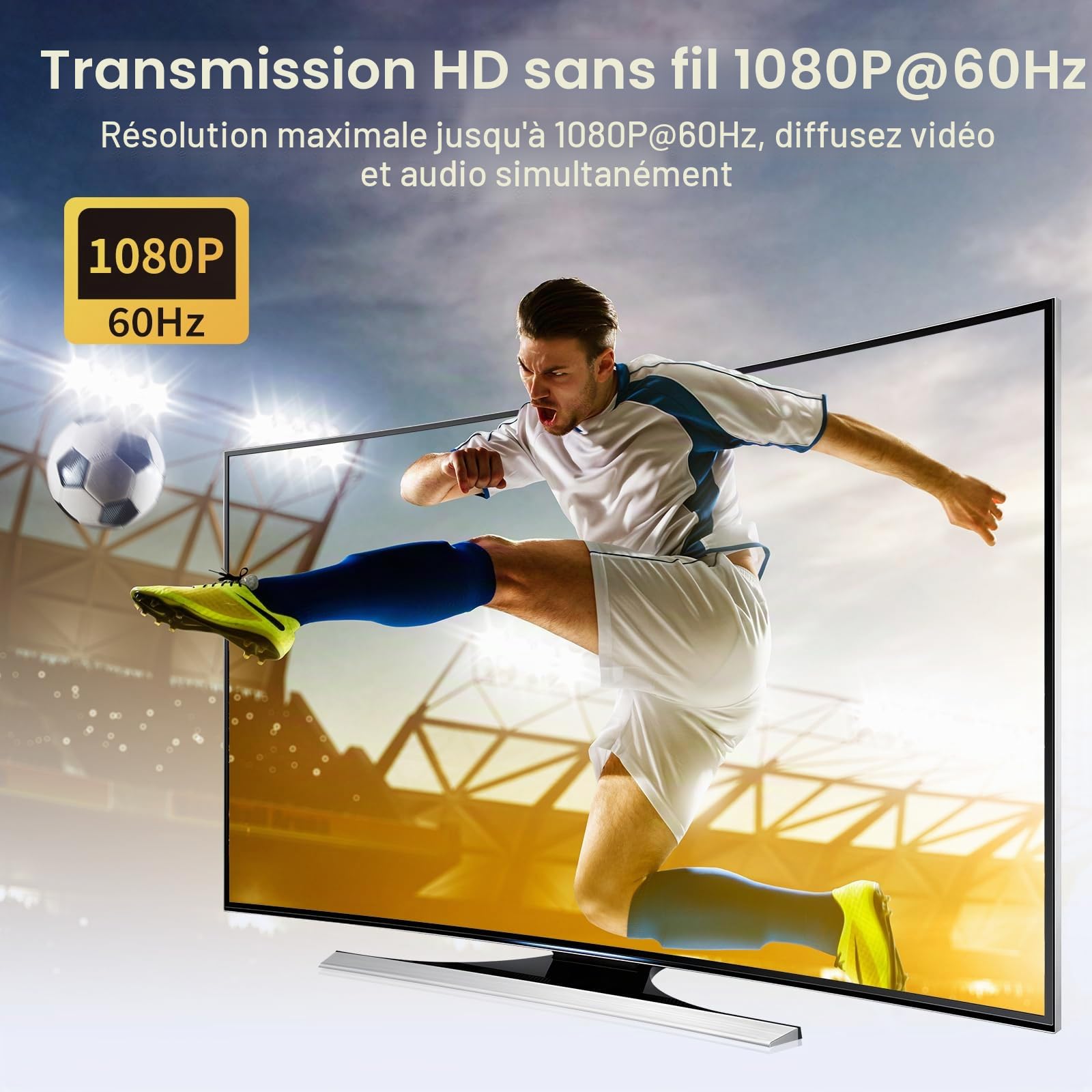 YOUTINGHDADV Émetteur et récepteur KVM HDMI sans fil 200m, HDMI USB KVM extender 1PC 2 moniteurs, souris et clavier divisés, sortie en boucle, 1080P @ 60Hz, 2 câbles USB