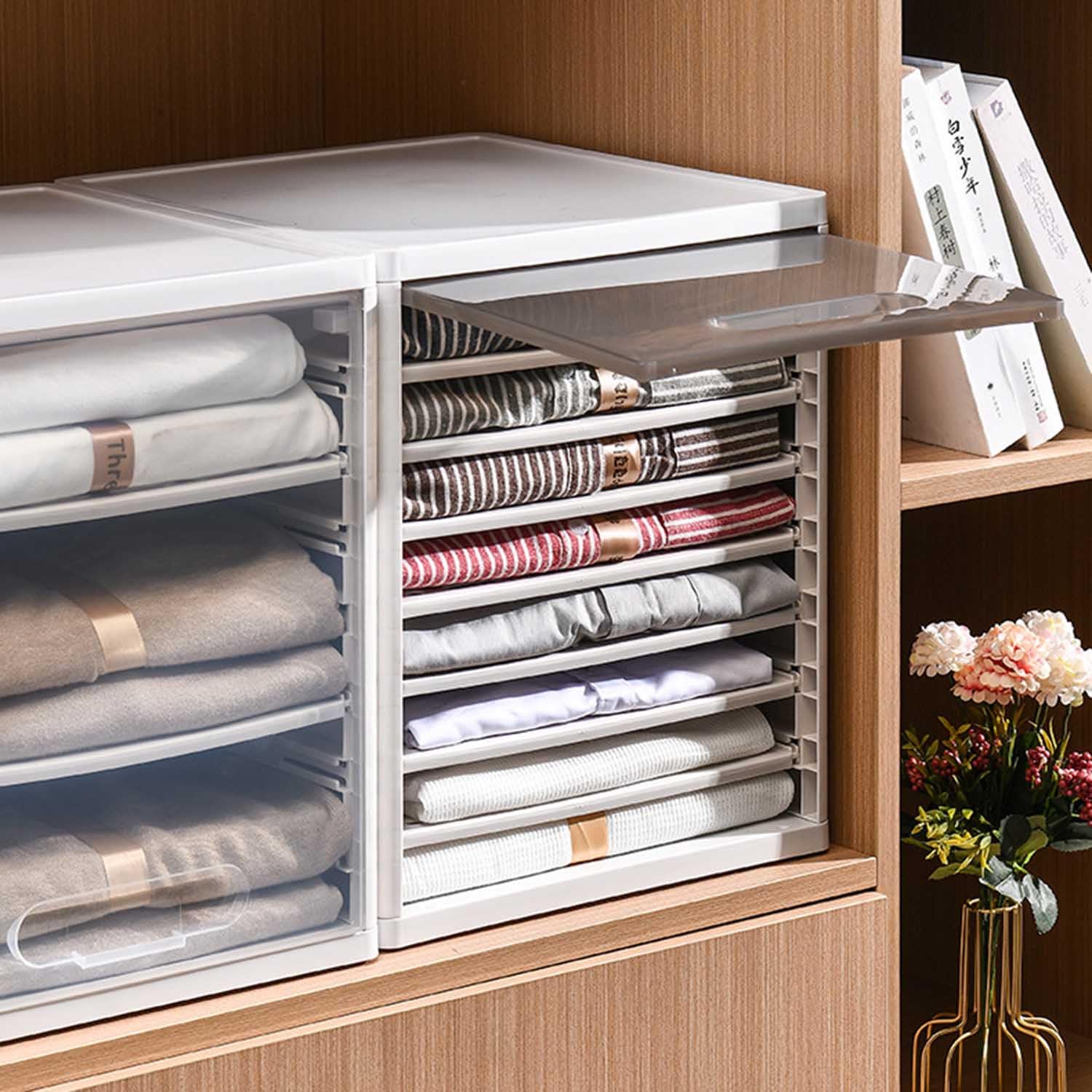 SXHEYUY Ordnungssystem Kleiderschrank für Jeans Hosen Hemden Kleidung UnterwäSche, Aufbewahrungsbox Schubladen Organizer Faltbare Drawer Organizer