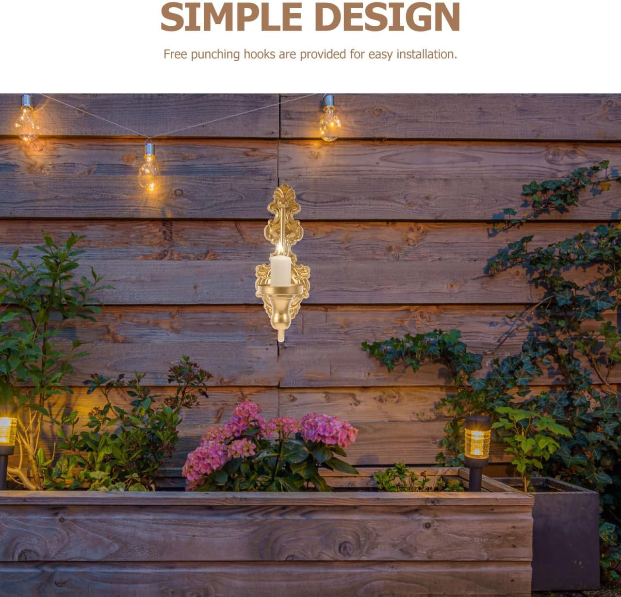 HANABASS Cast Iron Candle Wall Sconce Metal Wall Hanging Sconce Vintage Candle Holder Gothic Decorative for Living Room Bedroom Home Weddings Event Yard Channel, Golden