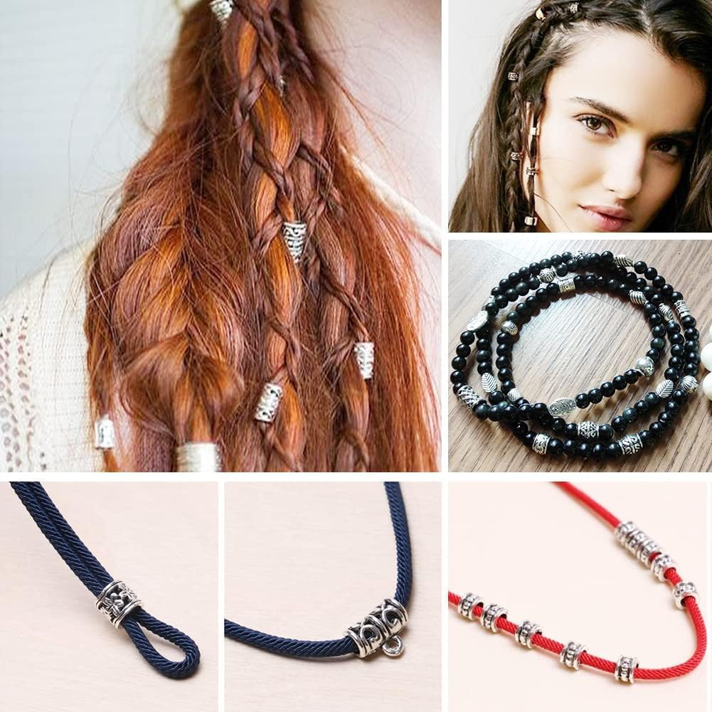 PH PandaHall 10pcs Large Hole Spacer Beads, 10 Style 304 Stainless Steel European Beads Antique Silver Loose Beads for Bracelet Necklace DIY Jewelry Making Hole: 5.5~9mm - Image 4