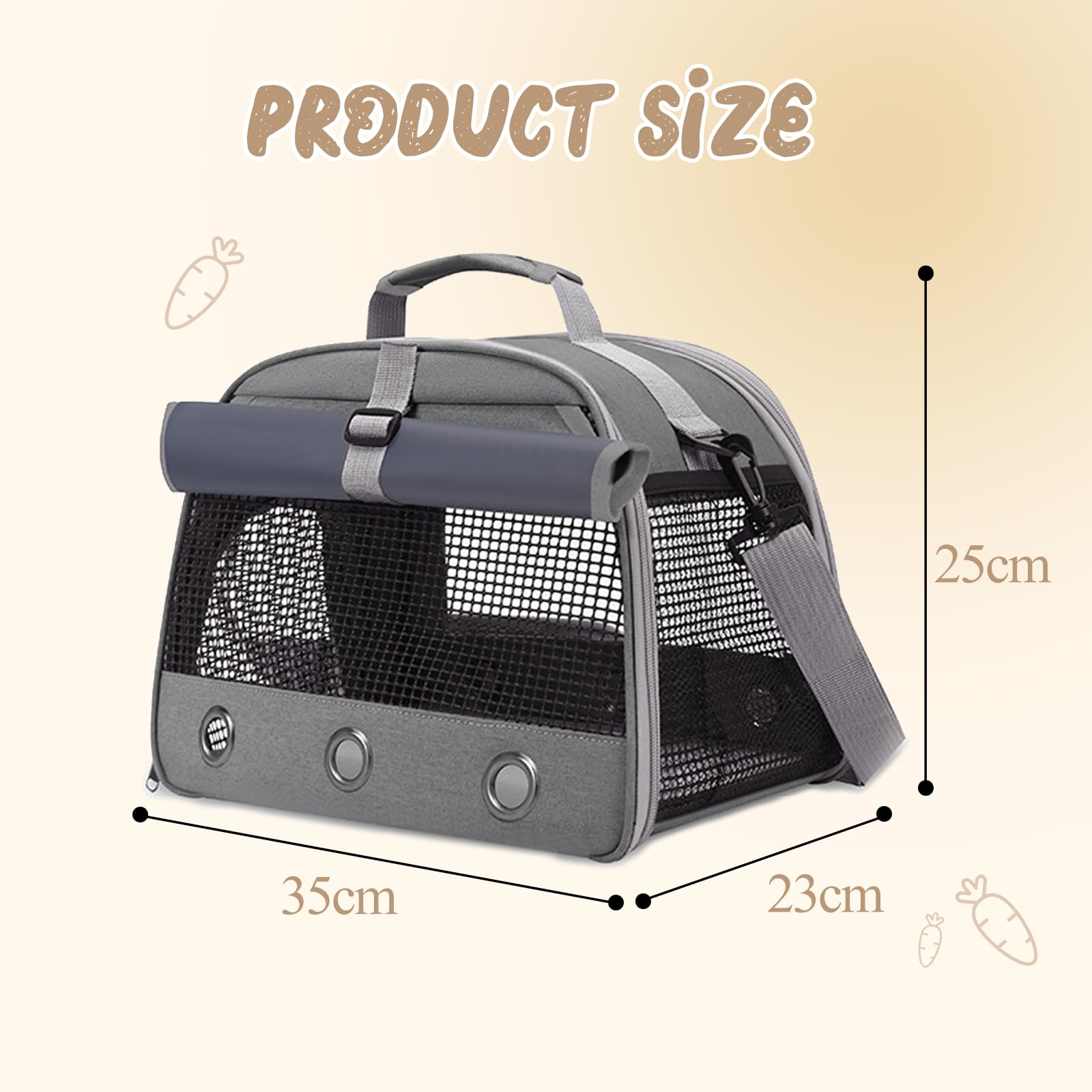 Sac de Transport pour Petits Animaux, 35 * 25 * 23Cm Sac De Voyage pour Animal Domestique,Cage De Transport Portable pour Petit Oiseau,Rats,Cochons d'Inde,Chinchillas,Hamster,hérisso,Gris