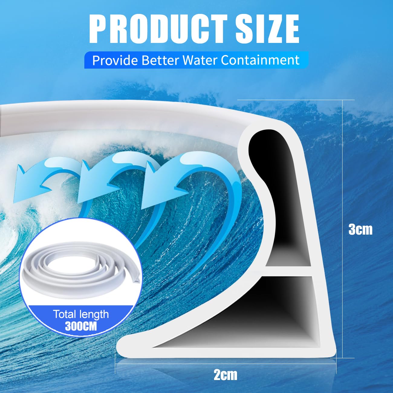 Barriera Doccia Ferma Acqua, 3M Soglia Doccia, Silicone Barriera Acqua Impermeabile Autoadesivo, Pieghevole Bordo Vasca da Bagno Pieghevole Barriera, per Doccia Cucina Bagno (Bianco 2*3CM)