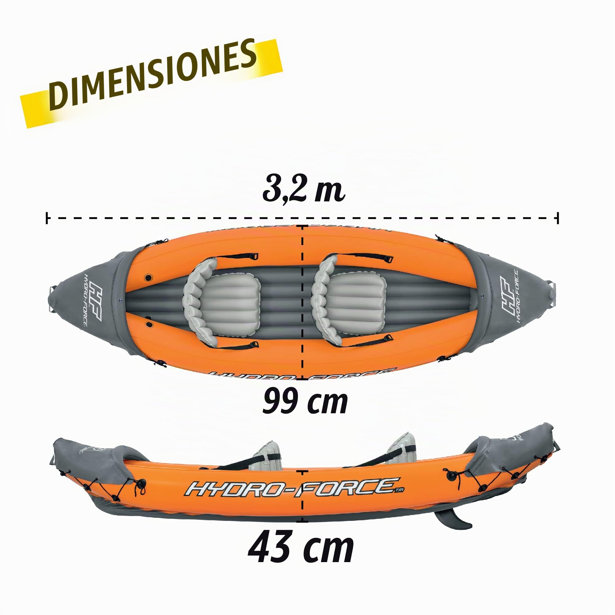 Hydro-Force Rapid Kayak | Juego de Kayak Inflable para 2 Personas con Asientos, Respaldo, remos, Bomba de Mano y Bolsa de Transporte, Naranja