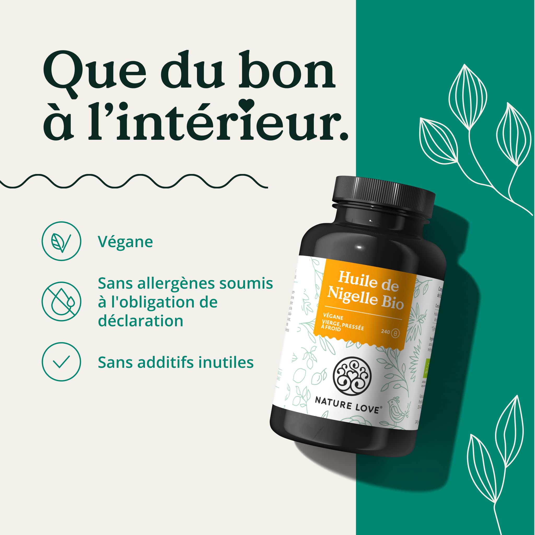 NATURE LOVE® Huile de Nigelle Bio - 240 gélules véganes - hautement dosé : 1000mg d’huile de nigelle égyptienne par dose journalière - dont 50% d’acide linoléique - contrôlée en laboratoire