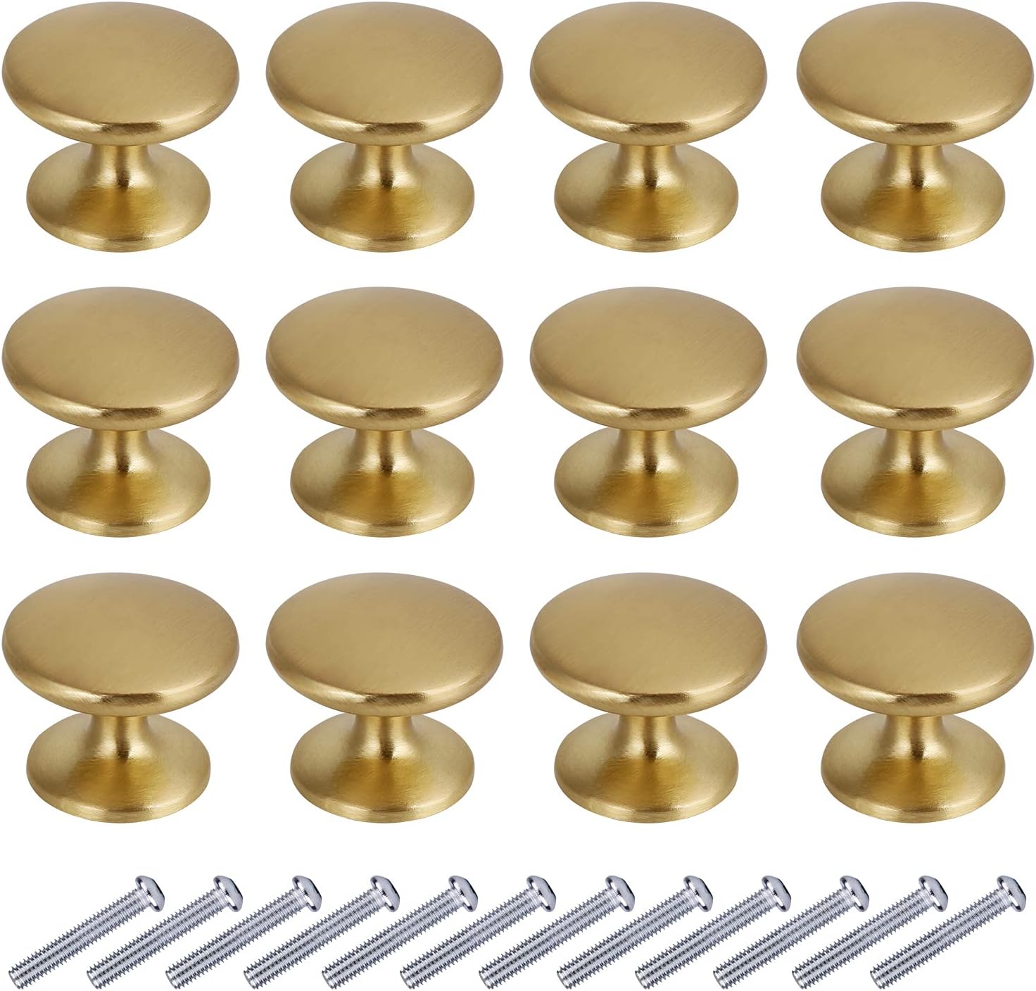 BIGLUFU 1 inch Drawer Knob, 12-Pack Brass Kitchen Cabinet Knobs, 27mm Diameter Dresser Knobs Drawer Pulls, Door Knobs Dresser Drawer Handles Knobs for Dresser Drawers