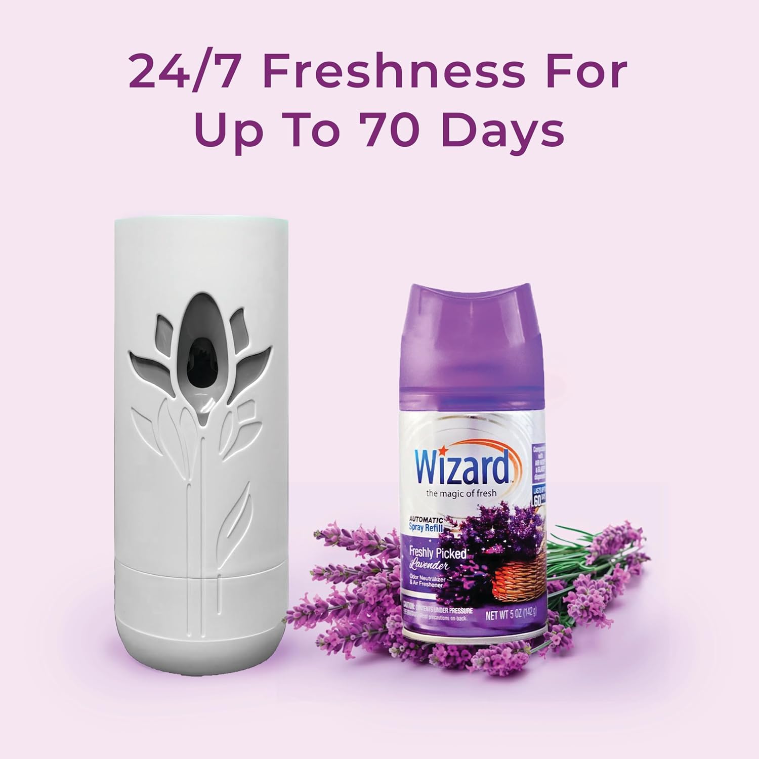 Wizard Automatic Spray Refill and Holder Kit, Air Freshener for Home and Bathroom, Fresh Pick Lavender, 5 Oz,3 Count