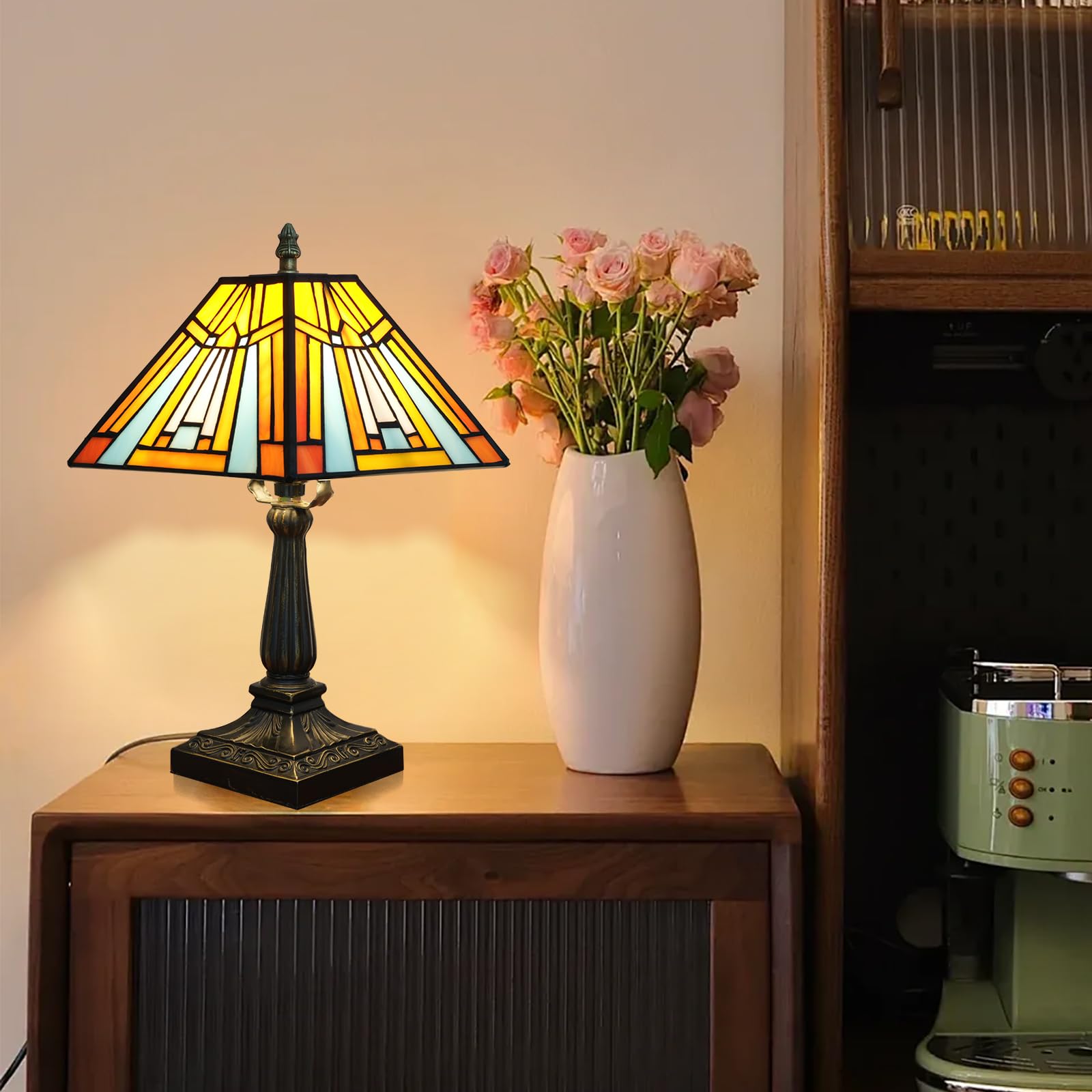 Tiffany lampa stołowa bursztynowa brązowa witrażowa lampa misja styl antyczne biurko obok lampki do czytania do domu salonu sypialni