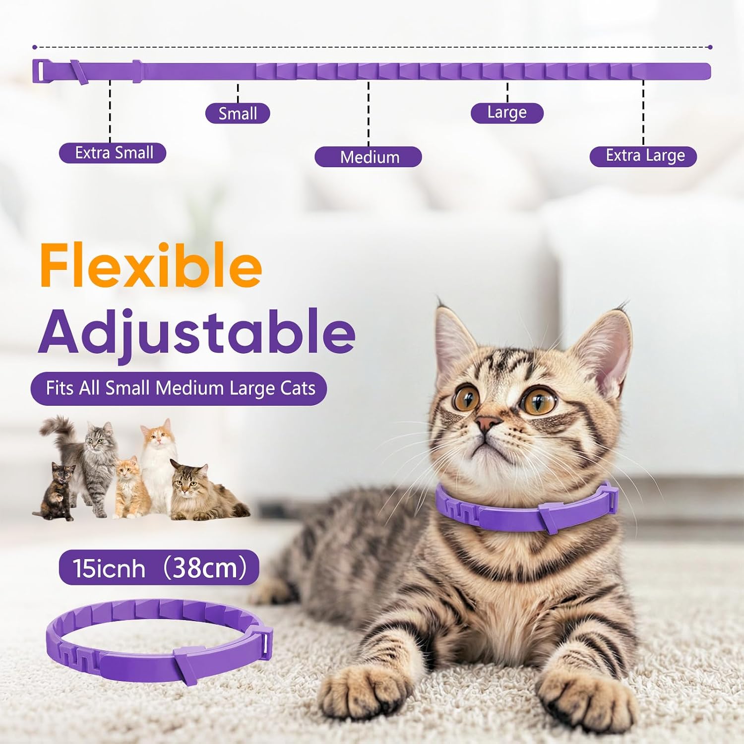 Calming Collars for Cats 4 Pack – Long-Lasting Pheromone Support for Anxiety & Stress – Secure Anti-Slip, Durable & Adjustable 15″ Design – Ideal for Multi-Cat Homes & Introducing New Pets