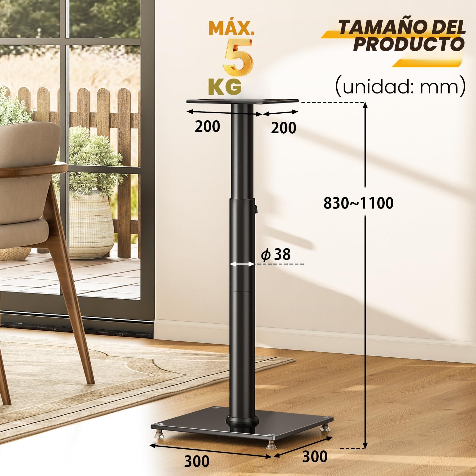 5Rcom Soportes universales para altavoces para sonido envolvente, juego de 2 soportes de suelo de altura ajustable de 830 mm a 1100 mm, cada uno soporta 5 kg, gestión de cables, fácil montaje, color