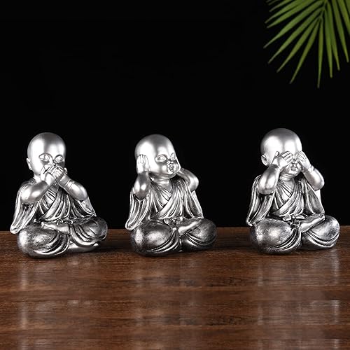 Miniatura 4 de BRABUD Resina 3 estatuas de monje sabio, no ver mal, hablar, no mal, no hacer mal, estatuilla de sala de estar, dormitorio, oficina, tienda,