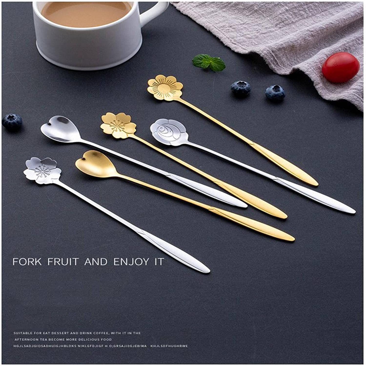 Cucharas De Mesa 1 ordenador personal Cuchara de acero inoxidable Cola flores Cucharada Accesorios cocina Vajilla Decoración Sopa Antigoteo Servir(Silver B Short)