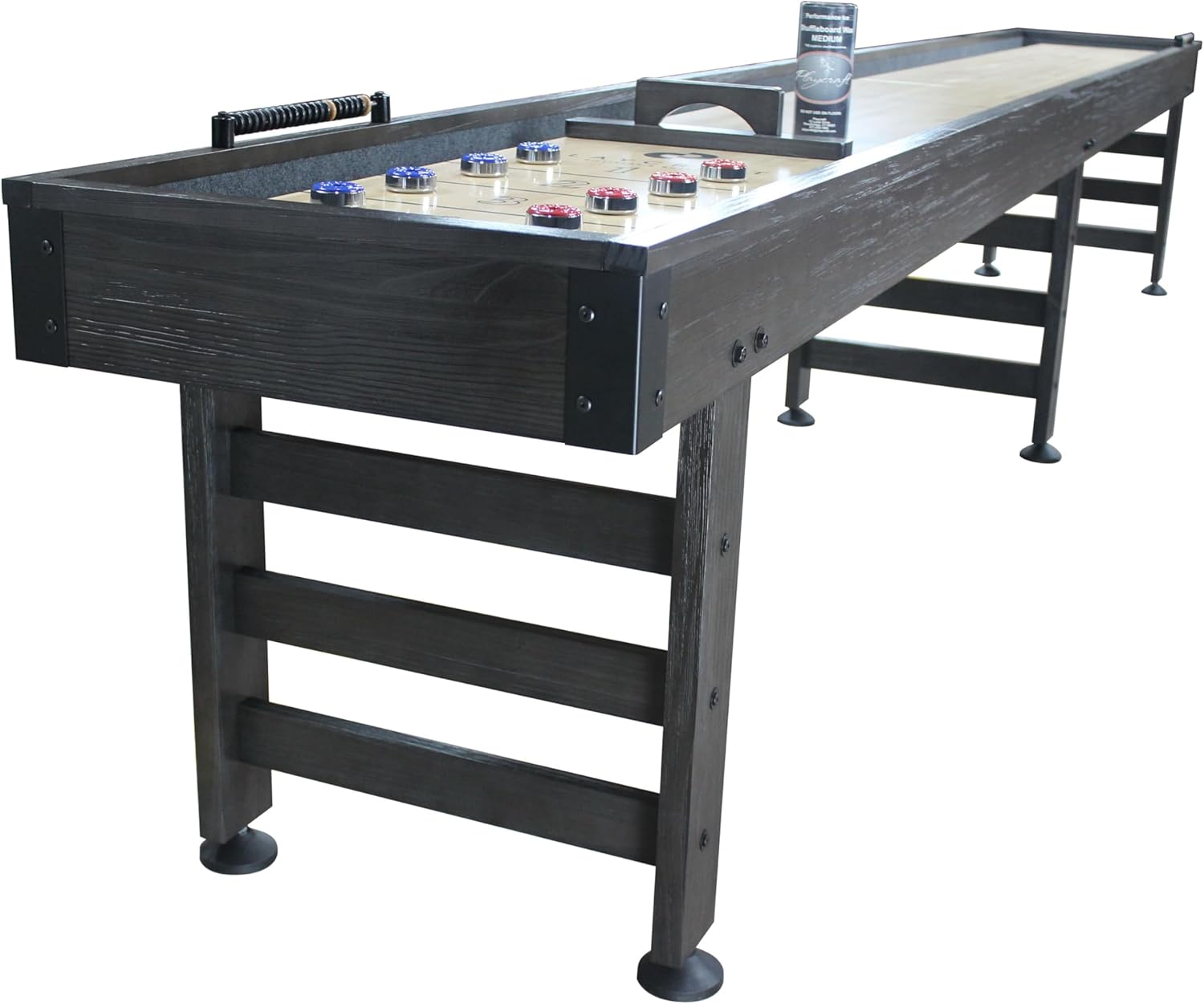 Playcraft Saybrook Shuffleboard Table with DIY Assembly - Fully Knock-Down Shuffle Board Game Table with Abacus, 8 Pucks & Premium Wax - Pro Style Climate Adjusters - Midnight Charcoal Gray