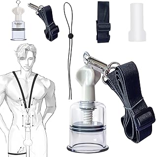Rose Bunny Penis Extender Stretcher Kit for Men - 3in1 Penis Cock Training Stretching Set with Silicone Sleeve Pump and Neck & Leg Straps | Adult Sex Toys for Male Penis Enlarger Exercise (Black)