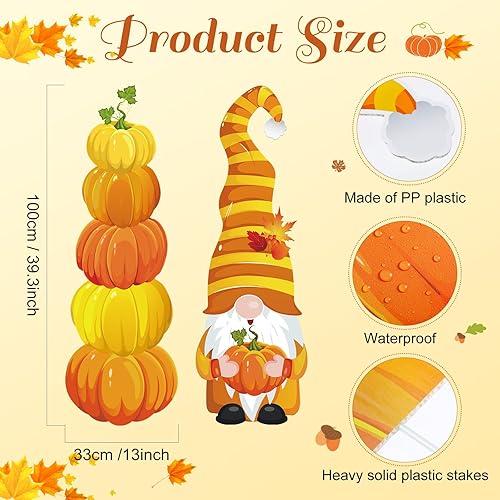 Miniatura 2 de Namalu Paquete de 2 letreros de Acción de Gracias para patio al aire libre, gnomo de Acción de Gracias con 12 estacas de calabaza, letrero de gnomo