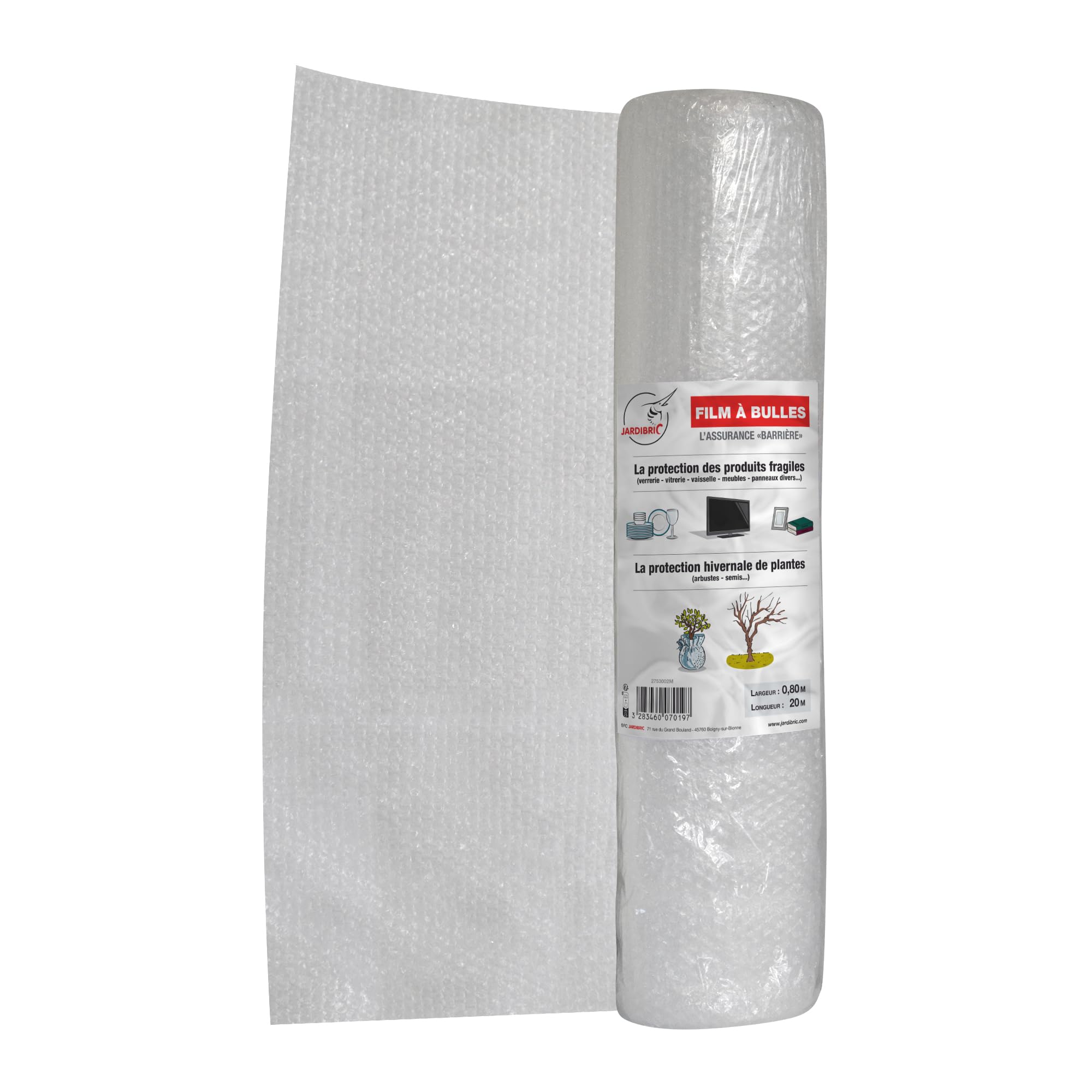 Jardibric - Film à Bulles 0,​8 x 20 m - Rouleau Papier Bulle - Protection Plantes Hiver et Emballage