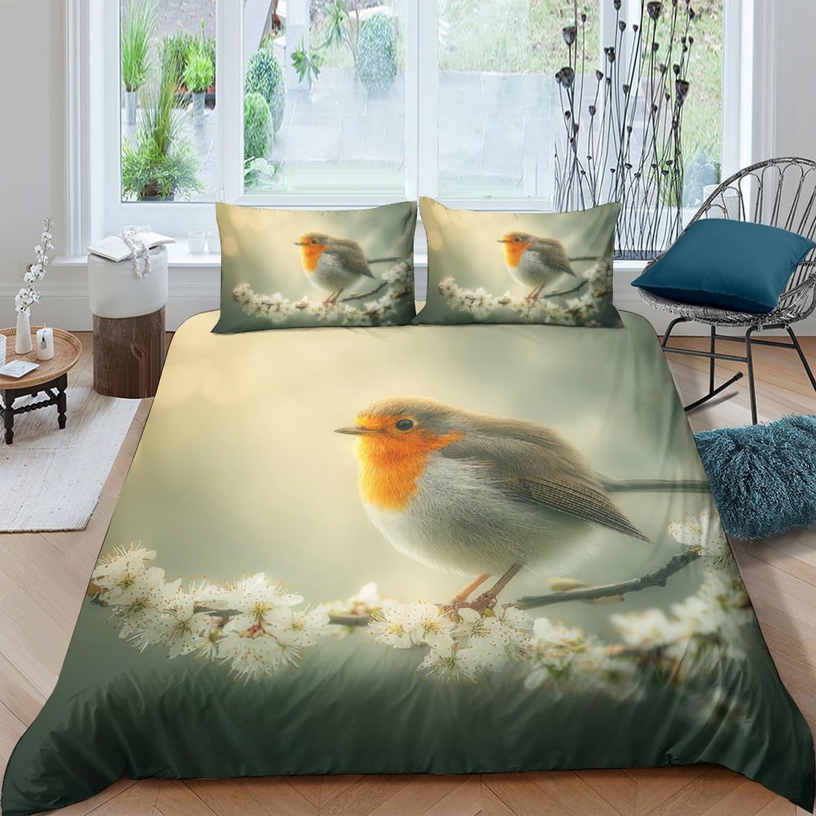 Housse de couette rouge-gorge respirante en microfibre douce