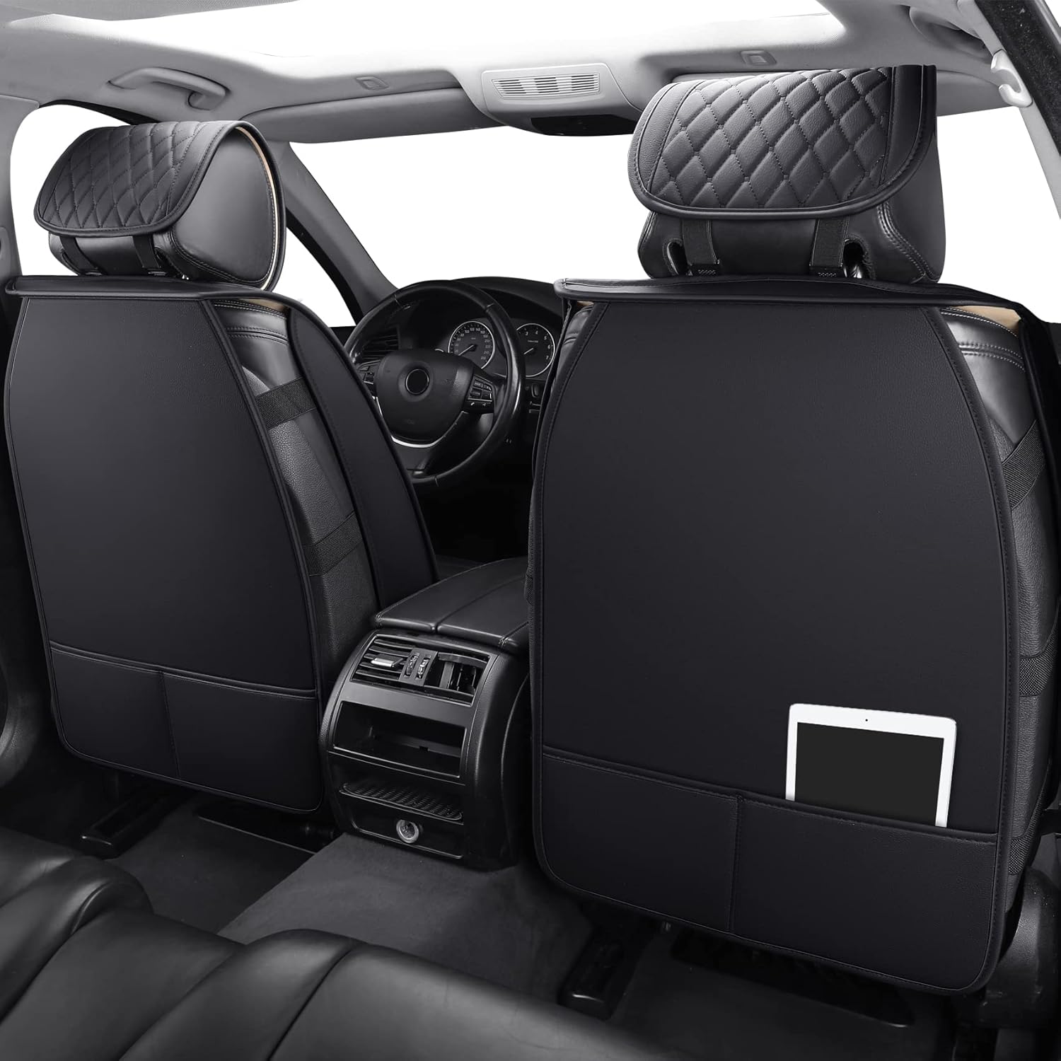 Aierxuan Sparkle Bling Diamond Women Car Seat Covers Waterproof Leather Universal Fit Mazda CX-3 CX-5 Toyota Highlander Jeep Hyundai Elantra Sonata Accent with Split Bench (Full Set, Black)