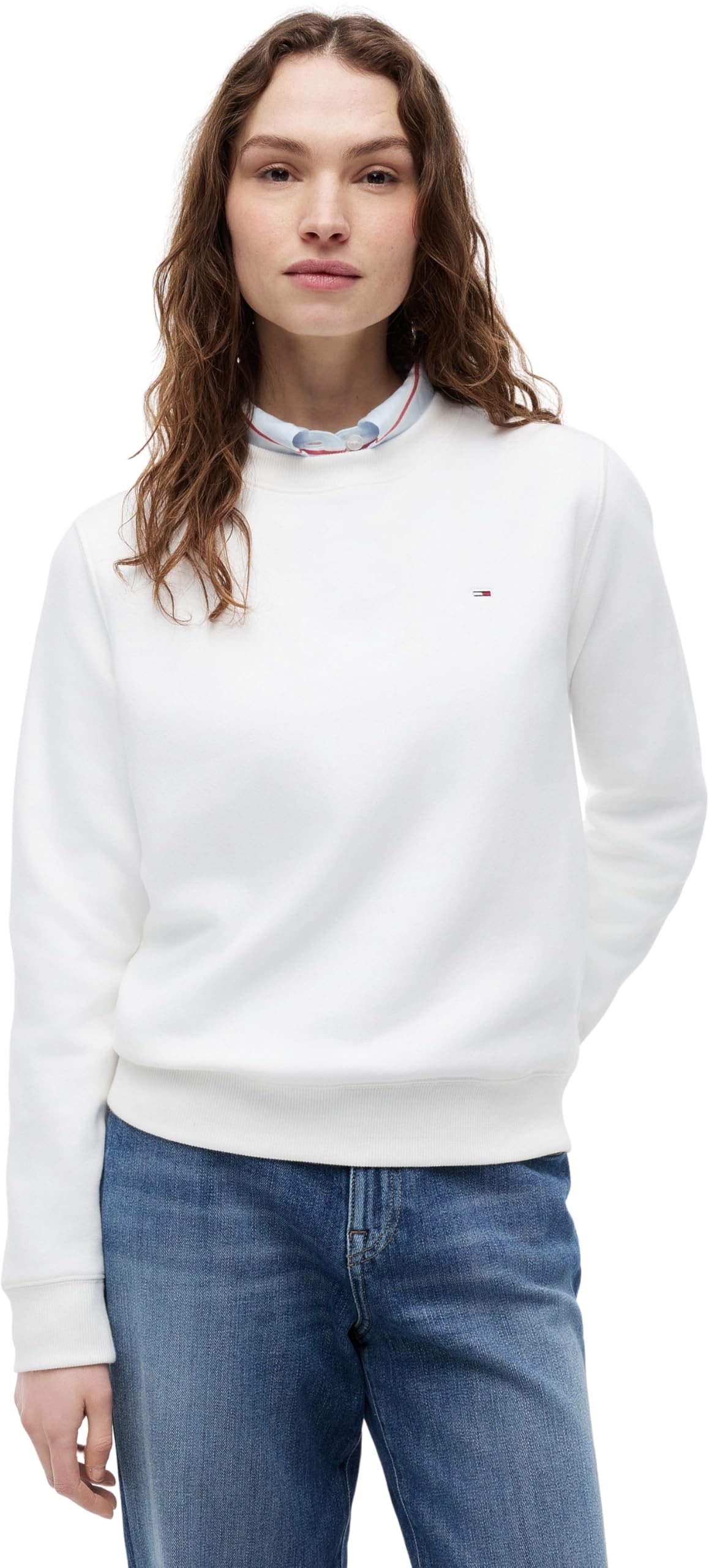 Tommy Jeans Women's Embroidered Crew Sweatshirt - White - 14 (L)