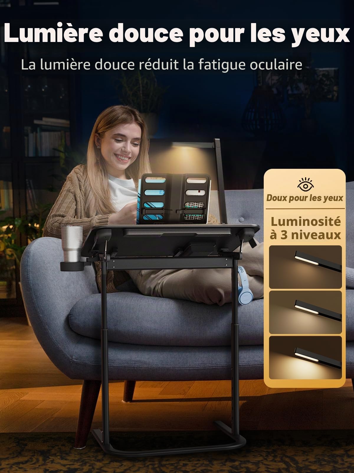 SAIJI de bureau, table de bureau stable, réglable en hauteur, avec support pour livre, tiroir, crochet pour sac à dos, style moderne, pour étude, travail avec ordinateur portable, manger, classe en