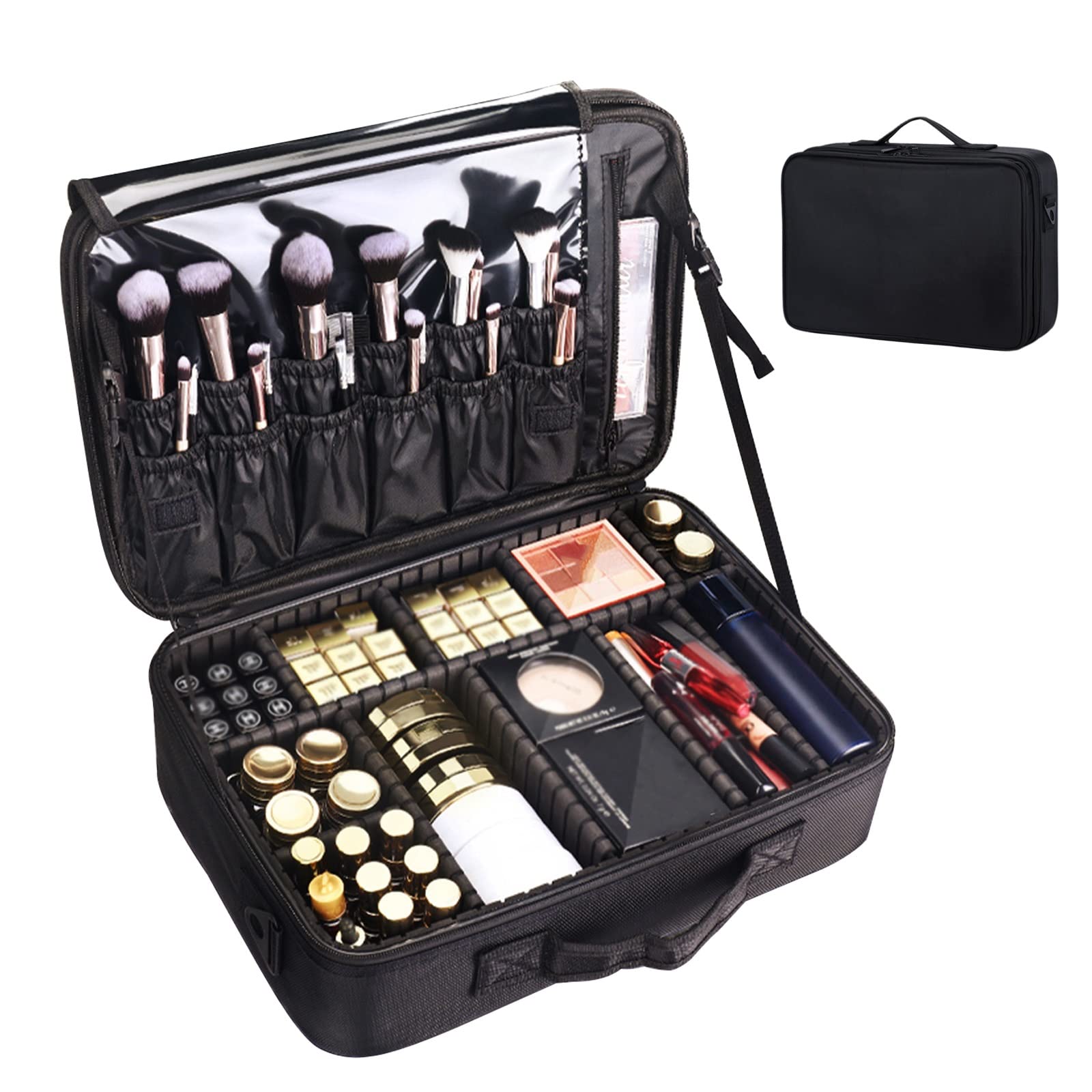 Estuche de maquillaje para viaje con separadores ajustables de tela Oxford