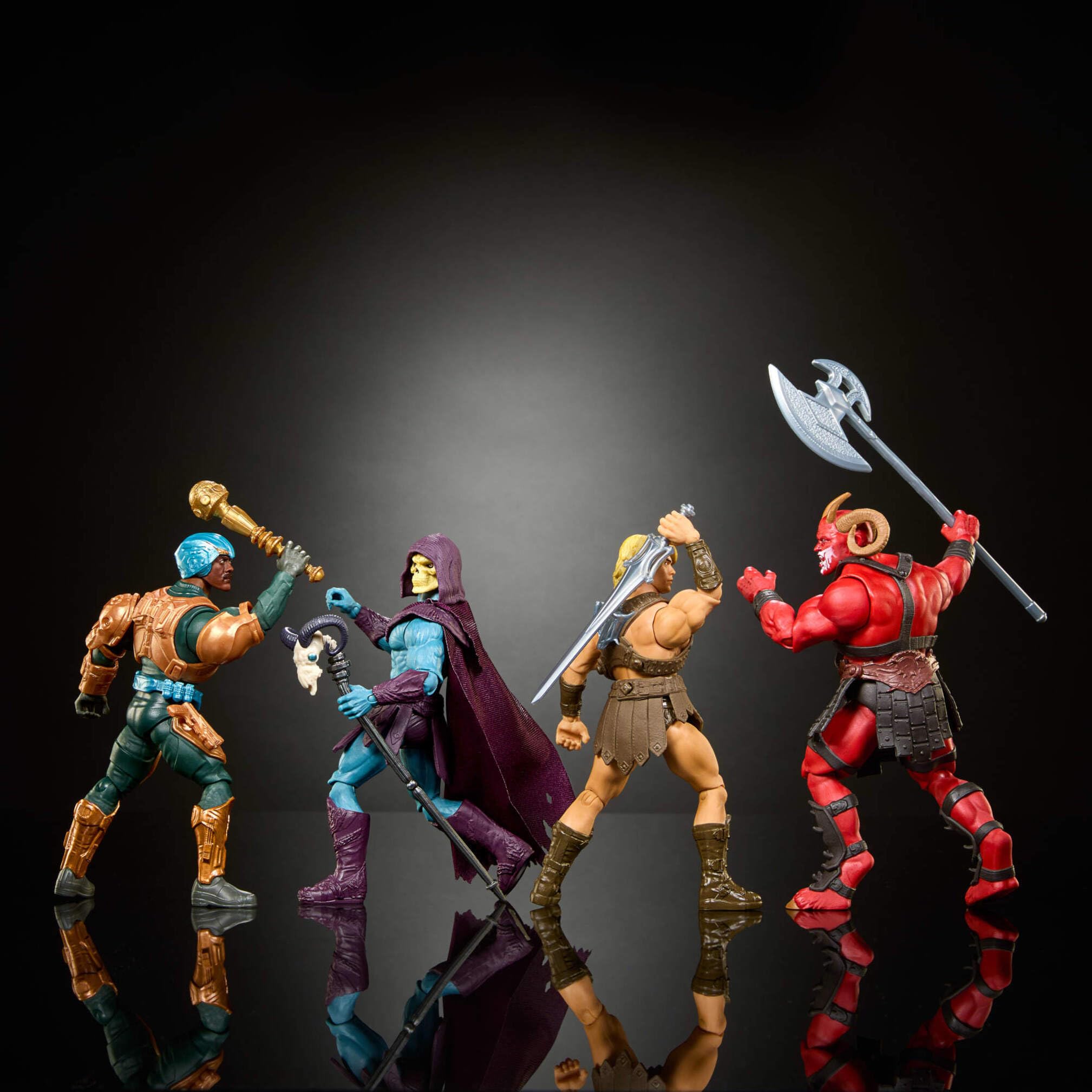 Masters of The Universe Pack de 4 Figuras de acción de 13,97 cm con diseño Fiel al de la película de Motu de 2026, Figura Exclusiva, 14 Puntos de articulación, Galitzine, Elba, Björnsson, JKJ33