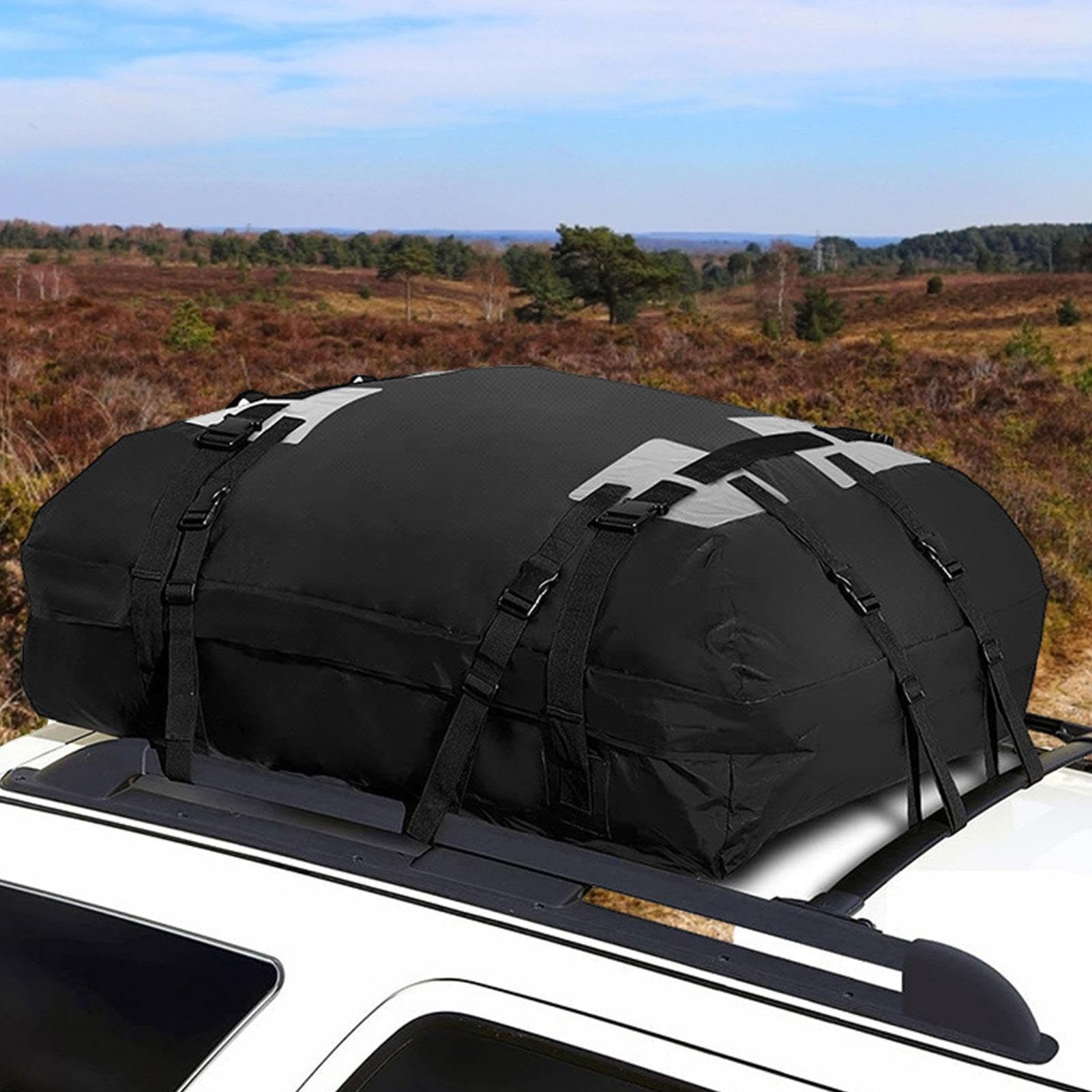 Borsa di ricarica impermeabile – portapacchi da tetto flessibile da 45 l | organizer per auto in tessuto Oxford ad alte prestazioni con cinghie rinforzate, per esterni, per auto, furgoni