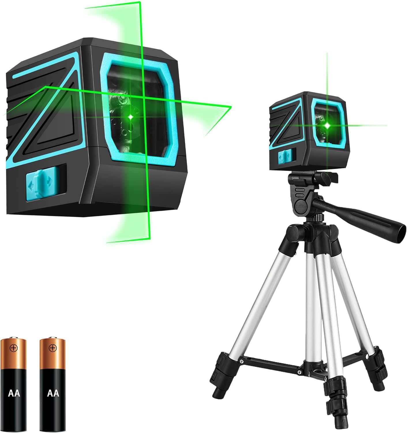 Laser level with tripod, 100 foot self leveling green crosshair laser large window upgrade, suitable for hanging ceramic tile decoration and DIY indoor construction - including battery