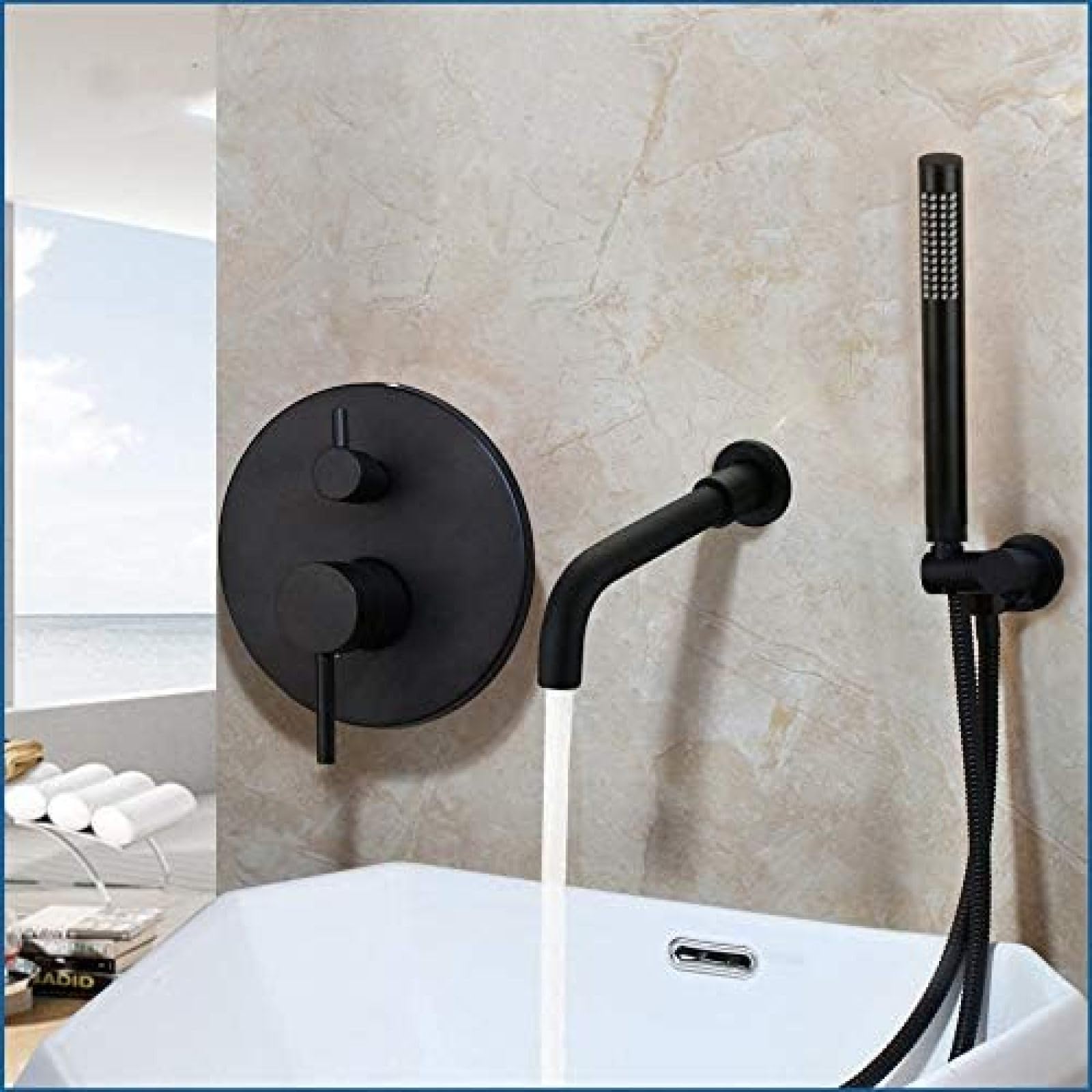 Baignoire noire mate ensemble de douche 2 fonctions mitigeur robinet
