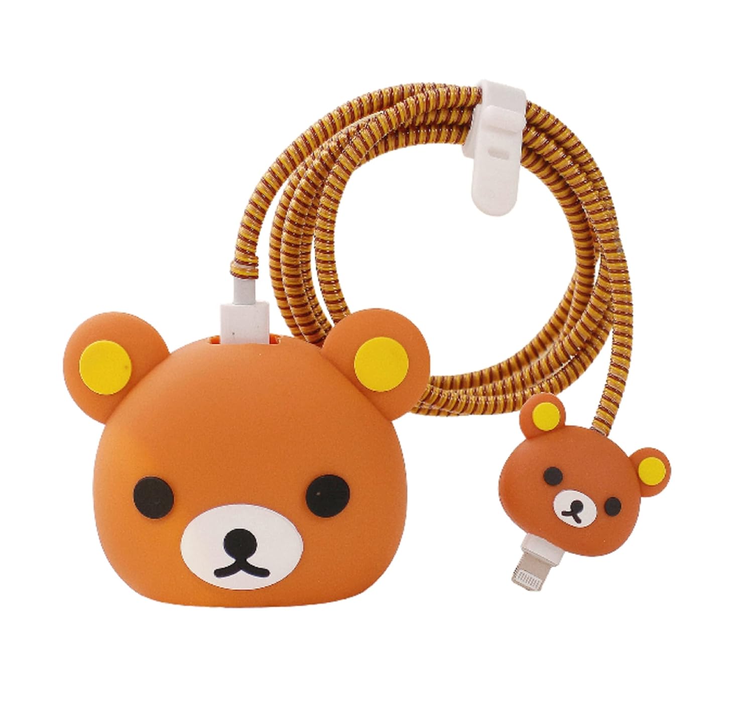 AUGEN Cartoon 3D Design Protective Case for 20W iPhone USB-C Power Adapter Charger, Cute Cartoon Lightning Data Cable Case for iPhone Charger (Bear Brown, Pack of 1)