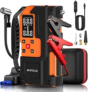 Air Compressor with Jump Starter 10000mAh Power Bank Emergency with Portable Jump Starter Battery Pack SOS LED Light 22-Cylinder 150PSI Cordless AutoShutoff Tire Inflator Window Breaker