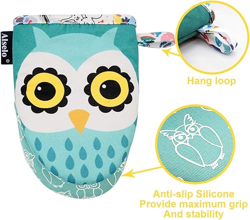 Miniatura 3 de Alselo Mini guantes de cocina 2 unidades de silicona resistentes al calor con agarre antideslizante y suave forro de algodón acolchado para un