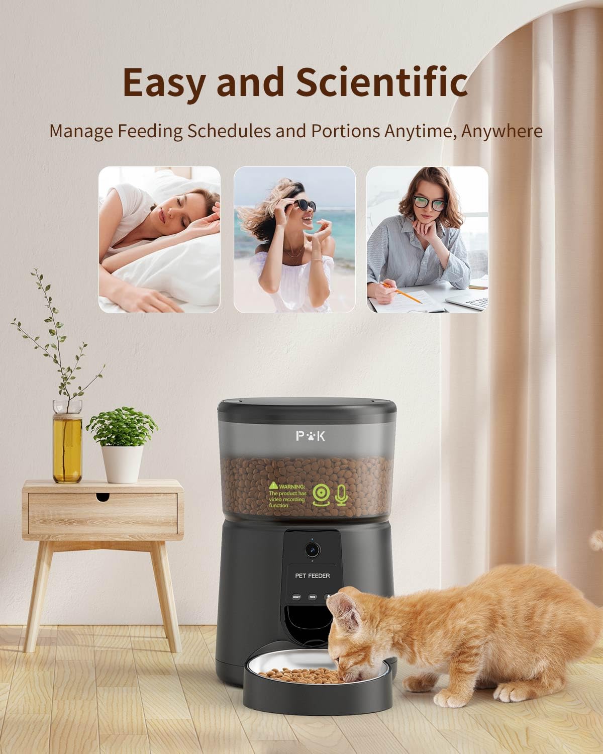 PUPPY KITTY Automatyczny dozownik karmy dla kota z kamerą 1080P, 2,4 G WiFi z aplikacją audio, noktowizor Miska ze stali nierdzewnej, 1–8 posiłków dziennie