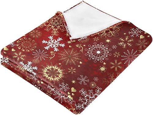 Miniatura 2 de Christmas Red Pattern with Gold and White Snowflakes Soft Fluffy Blanket, Microfiber Winter Throw Blanket Adults Kids Bedroom Throws 60"x90"