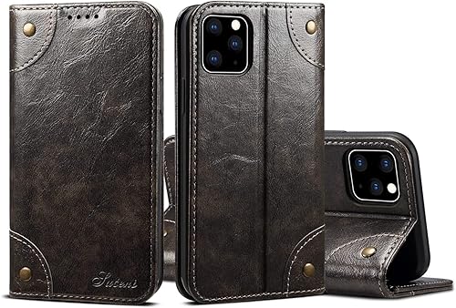 Miniatura 6 de SINIANL Funda de piel para iPhone 11 Pro, diseño de libro tipo cartera, cierre magnético con soporte y ranuras para tarjetas de crédito para Apple