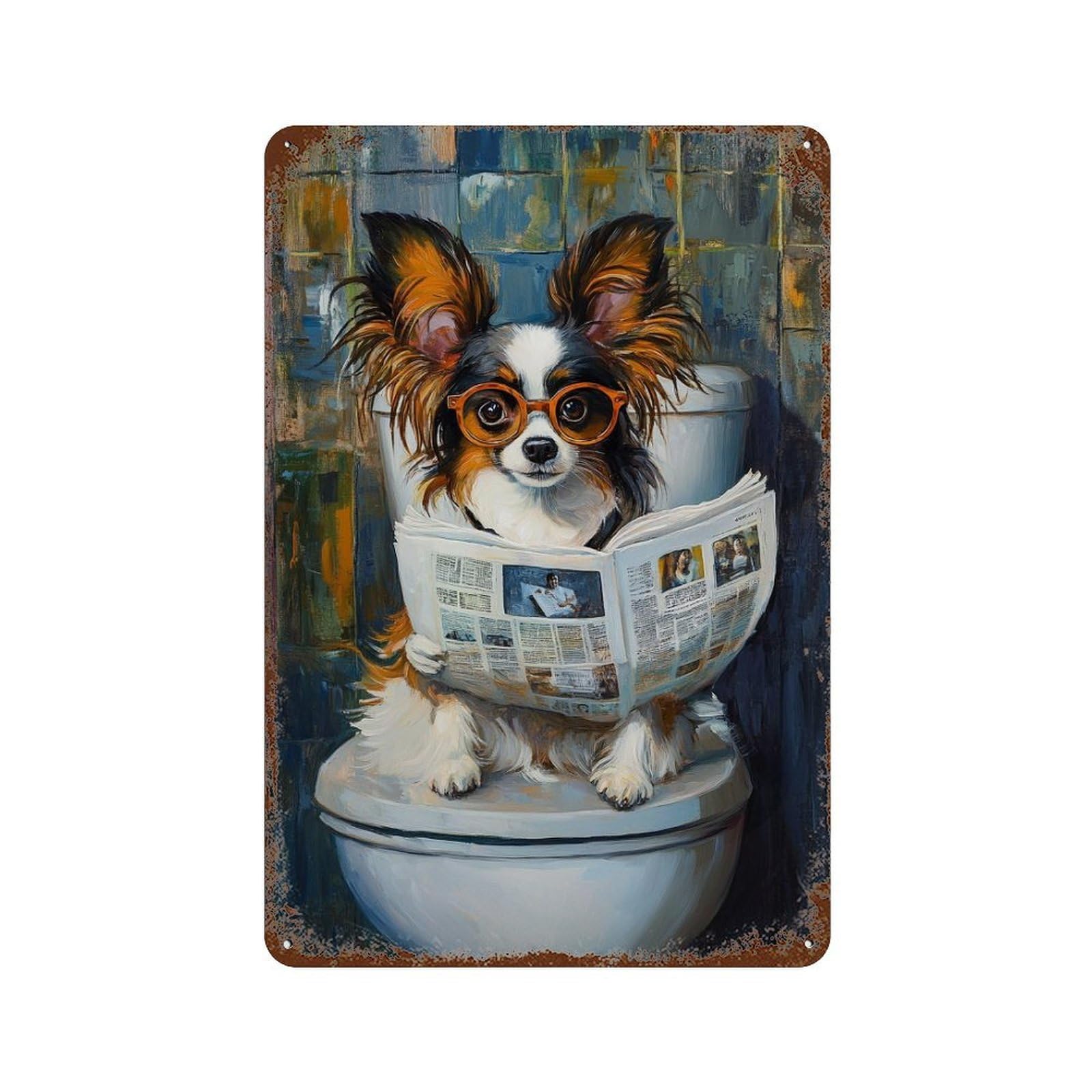 Vintage Rust Metal Sign Dog Reading Newspaper on Toilet-48 11.8"x7.9", Old School Wall Decor for Garage, Bar And Workshop Decor
