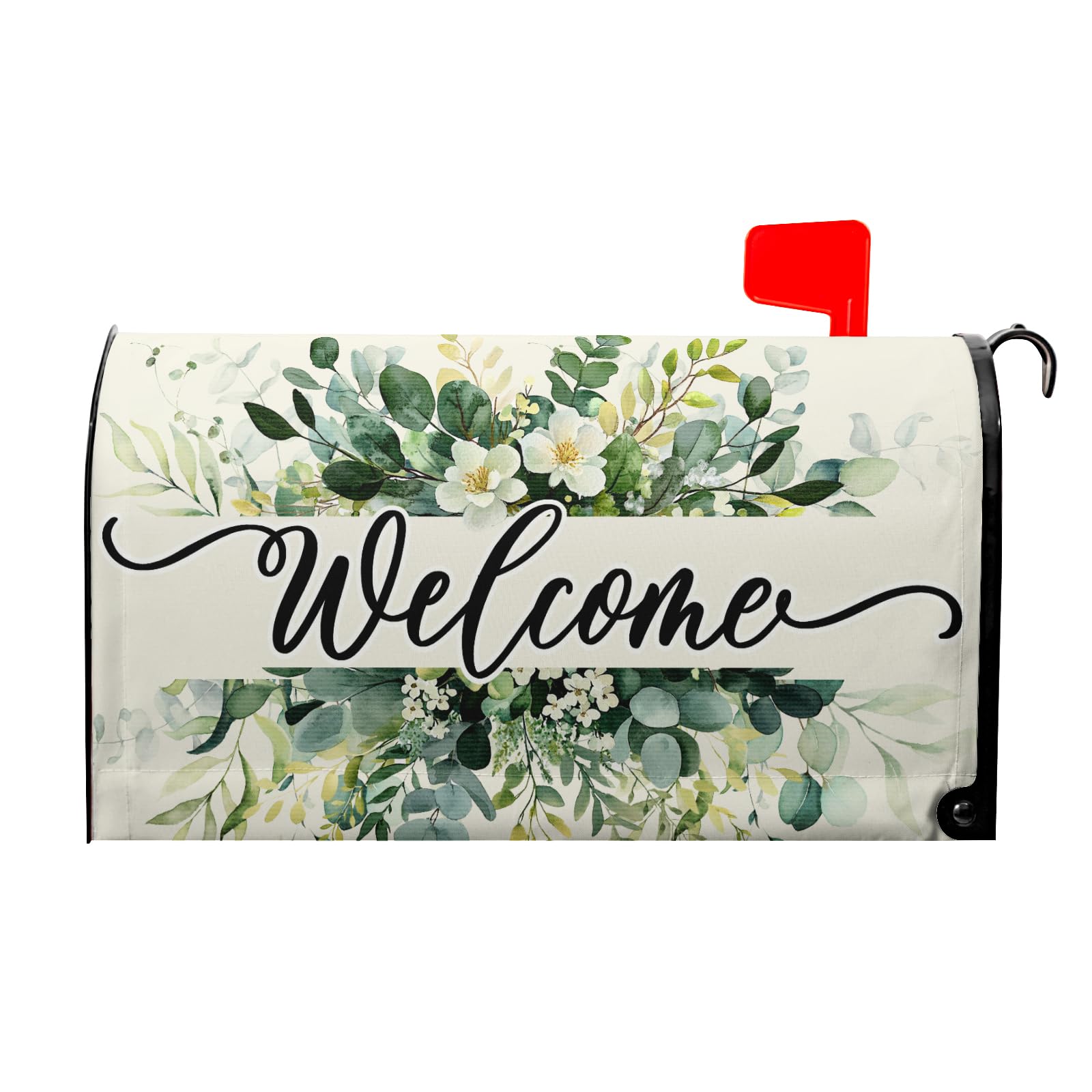 Spring Summer Welcome Mailbox Covers Magnetic Standard Size 18"x21" Green Leaves Mailbox Cover Spring Green Wreath Mailbox Covers Mailbox Wraps Post Letter Box Cover for Holiday Garden Yard Decor