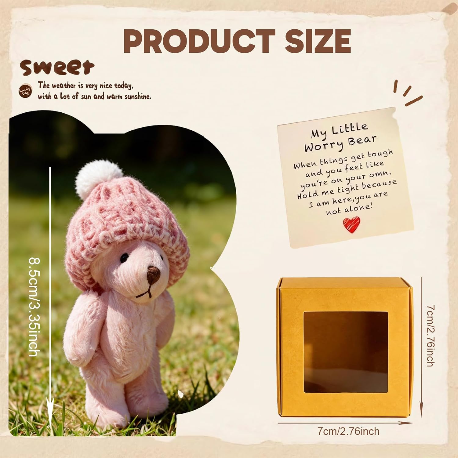2Pcs Worry Bear, My Little Worry Bear Pocket Bear - Soft Emotional Support Pocket Bear Gifts for Friends and Family, Portable Comfort Buddy