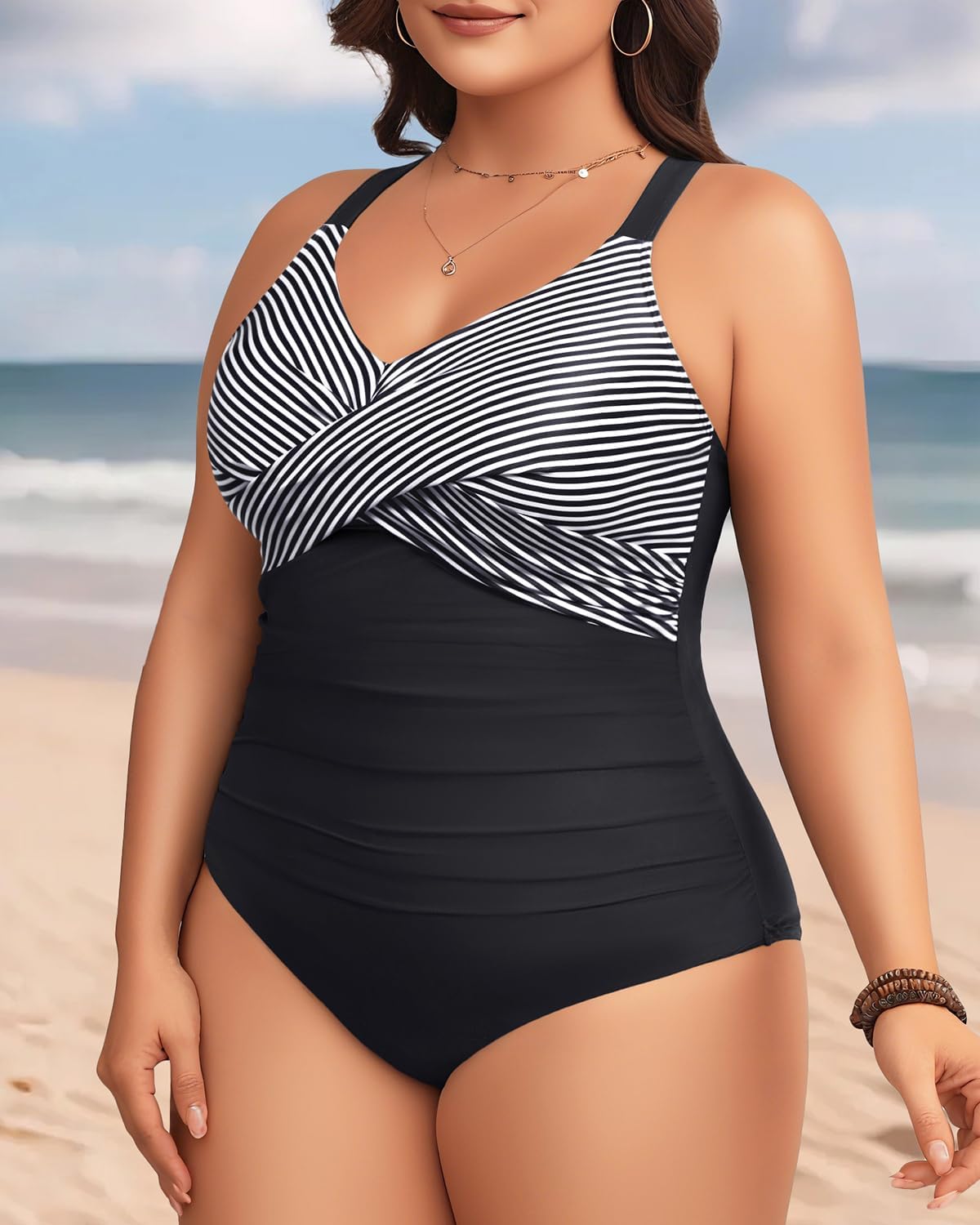Aqua Eve Plus Size One Piece Swimsuit - Women's Tummy Control Bathing Suit Retro Full Coverage Swimwear 2025 - Image 3