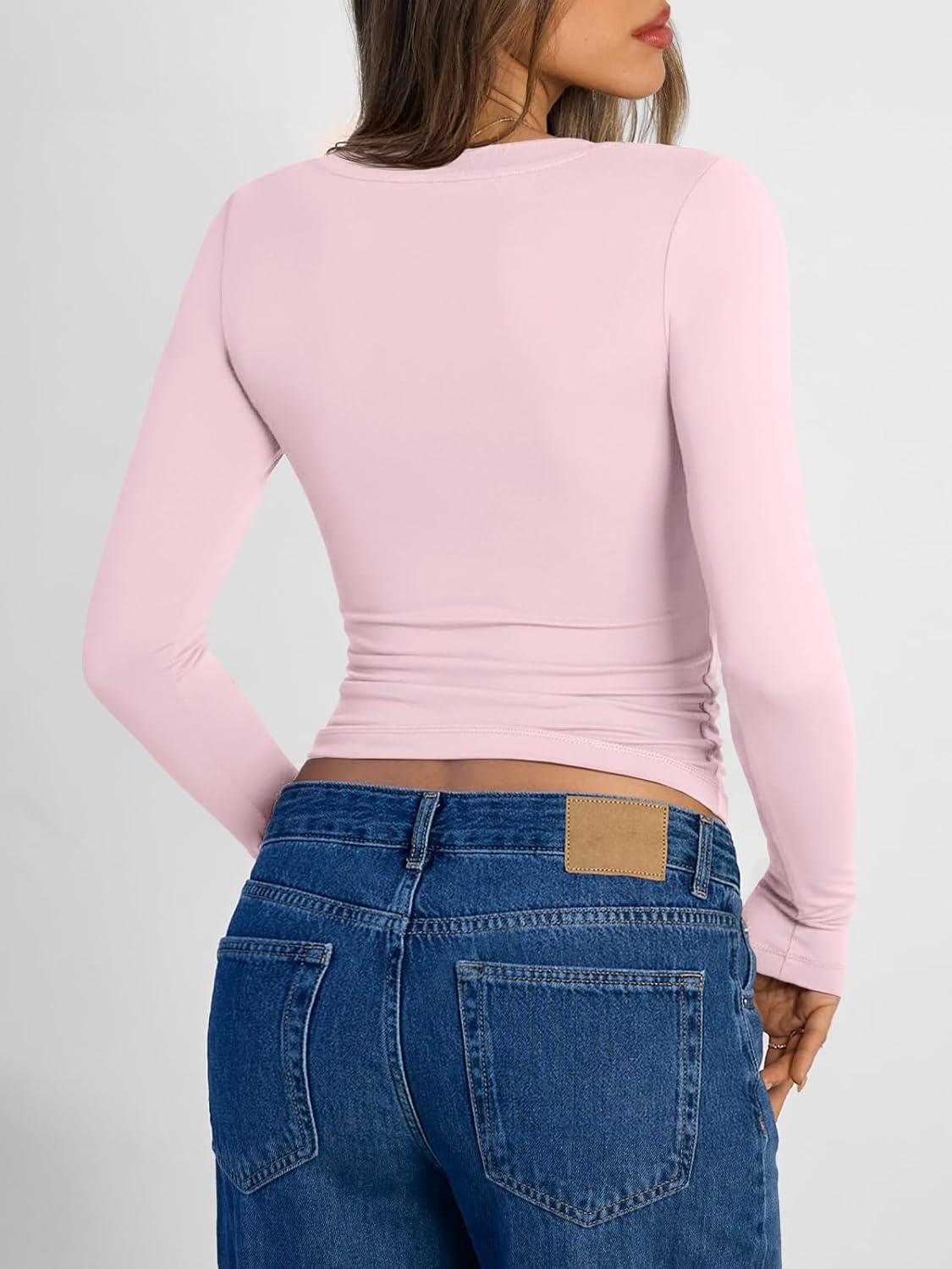 Trendy Queen Long Sleeve Shirts for Women 2026 Fall Fashion V Neck Basics Crop Tops Slim Fitted Y2K Tops Outfits Clothes - Image 4