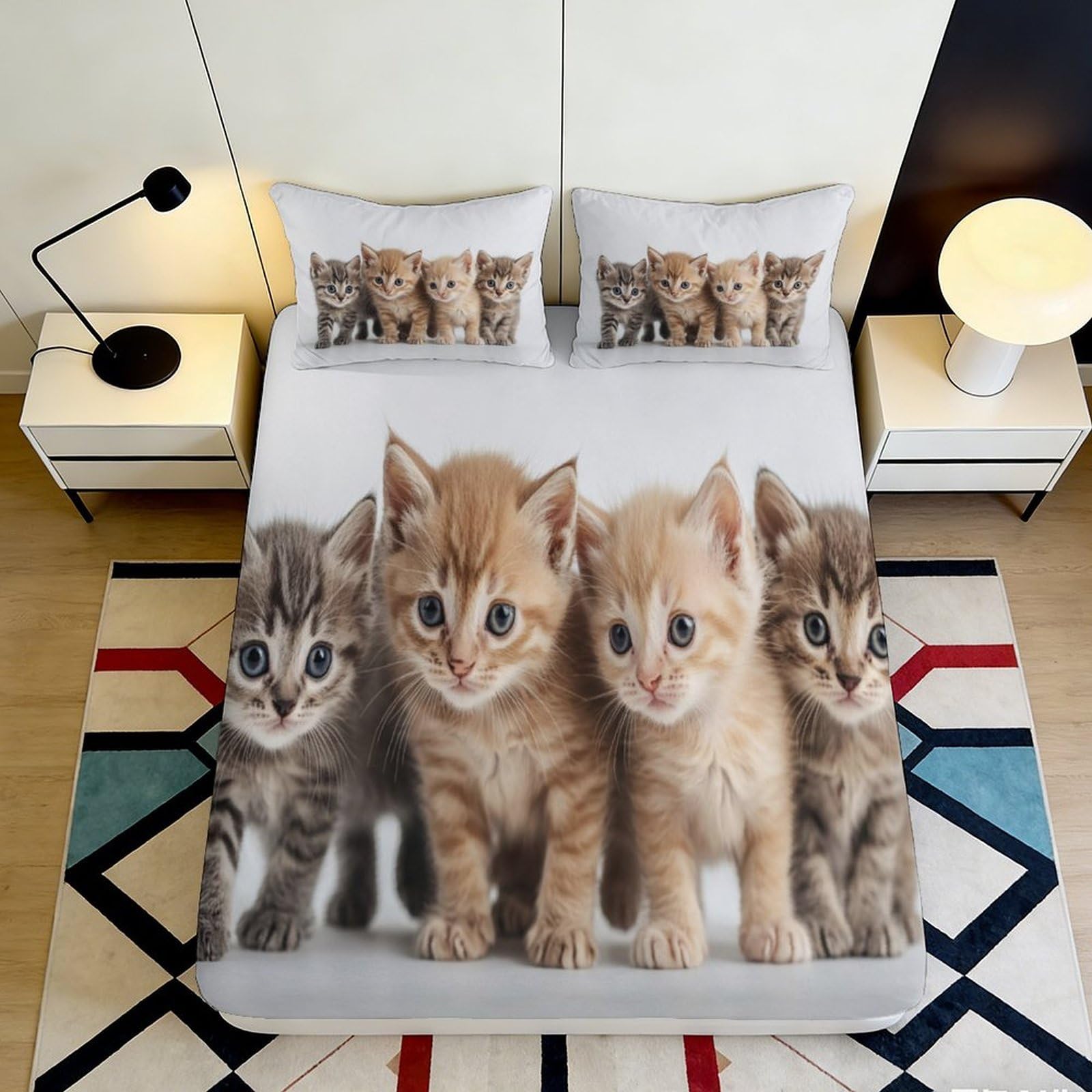Pnayamiorkfel Style-10 3D Printed Cute Kitten Fitted Sheet Microfiber Soft Bedroom Decor Animal Bed Cover For Home Guest Room 90X200x25cm