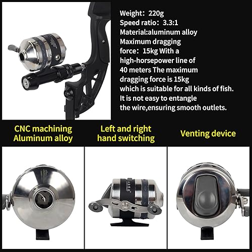 Miniatura 4 de Kit de pesca con arco recurvo de tiro con arco de 53 pulgadas, arco ergonómico de 30/40 libras con juego de carrete y 3 flechas sólidas para