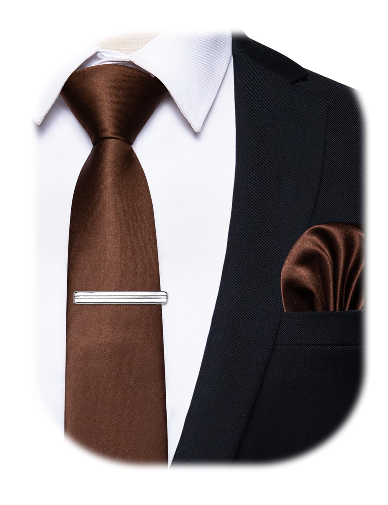 YourTies Schmale Krawatten Set für Herren, Satin, 6 cm, schmale Krawatte mit Einstecktuch, Krawattenklammer, einfarbig, Perfekt für Hochzeit, Party und Business