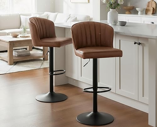 Miniatura 16 de EALSON - Juego de 2 taburetes de bar de altura de mostrador, sillas modernas de bar con respaldo, taburetes de bar tapizados en cuero con reposapiés