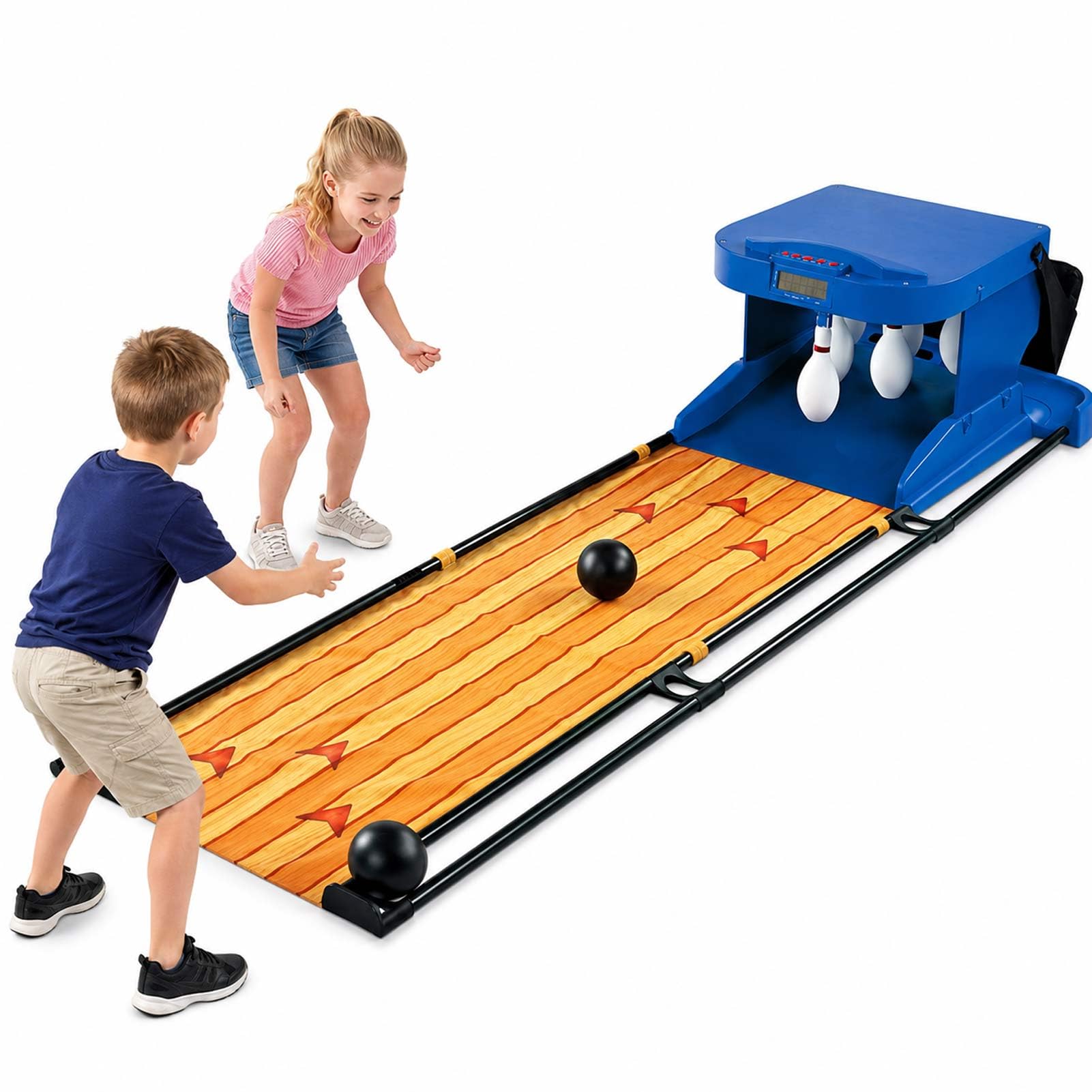 Juego de bolos electrónico, máquina de bolos de reinicio automático con marcador LED, efectos de luz y sonido, juego plegable para interiores para diversión familiar y fiestas
