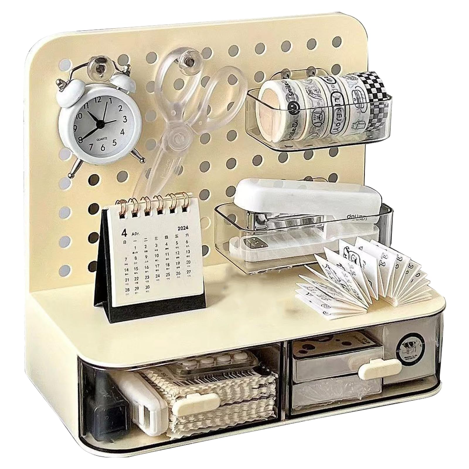 Limtula Multipurpose Desk Pegboard Organizers Stand with 2 Drawer 9.84x5.7x9Inch for Desk Storage and Organization Pegboard Organizers