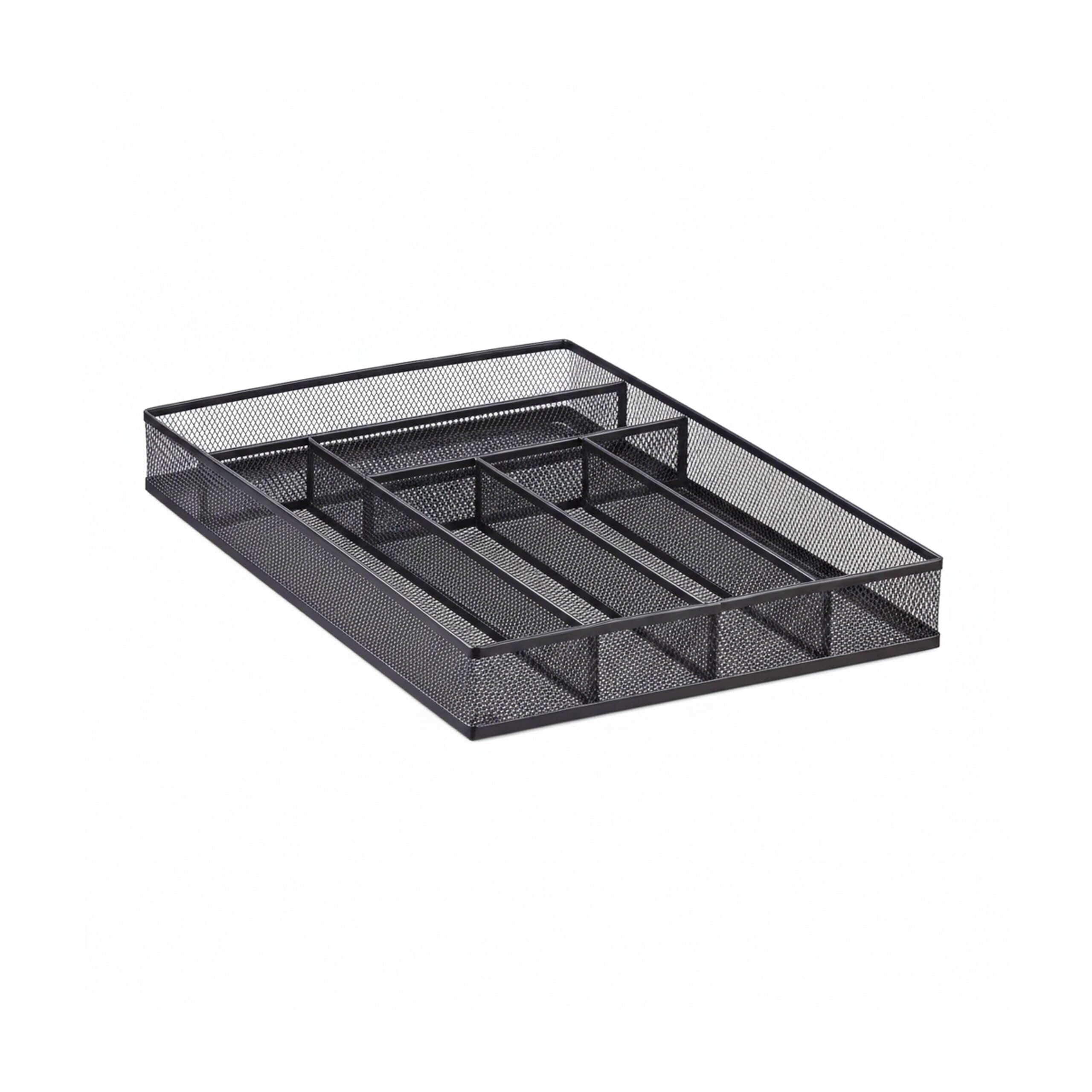 Relaxdays 10022513_46 Portaposate da Cassetto in Metallo Forato, Grande, Aperto, Misura L, HxLxP: 5,1x28,6x40,6 cm, Nero