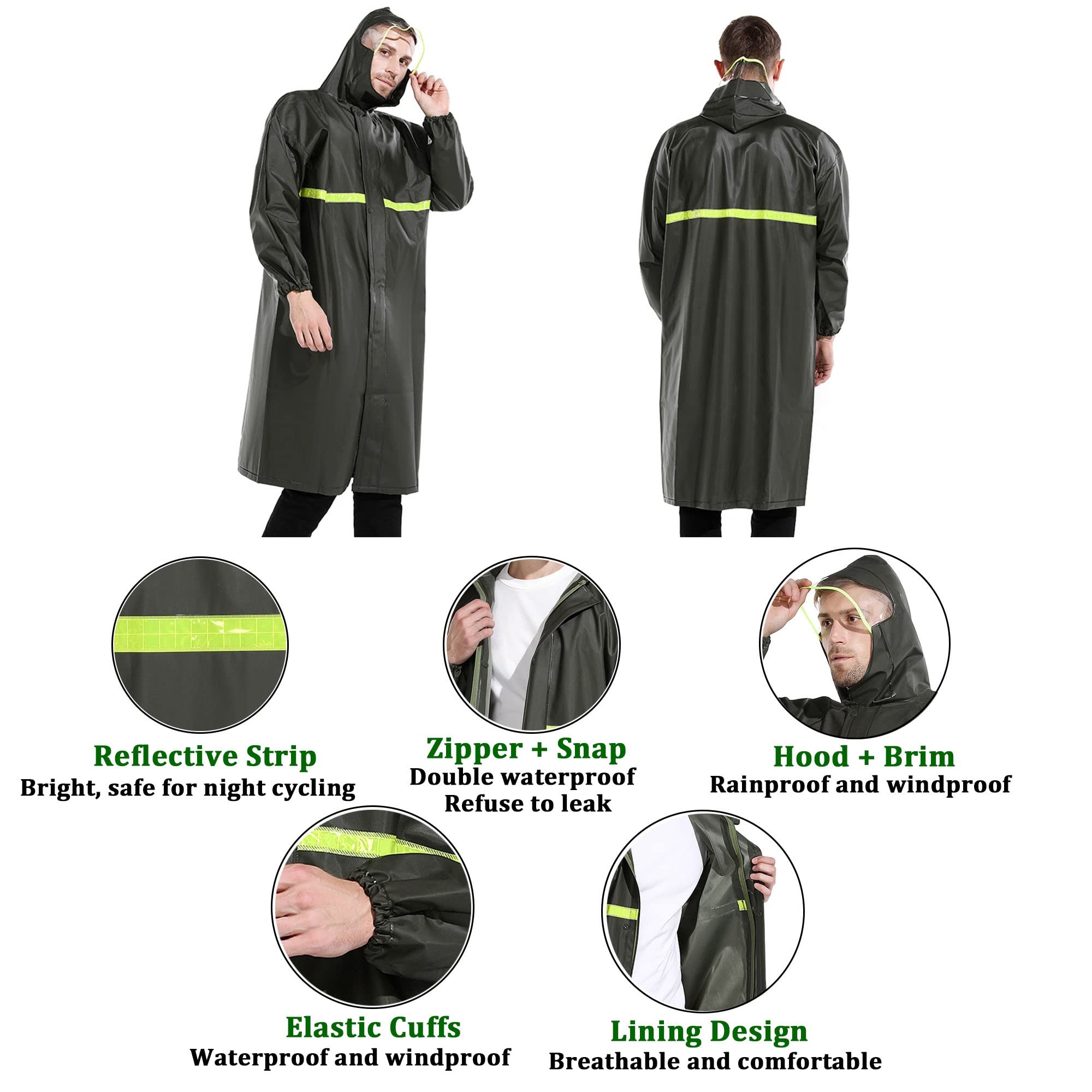 Poncho de Pluie à Capuche Aldult Cape de Pluie Imperméable Durable Rain Poncho avec Bandes Réfléchissantes pour Cyclisme Camping Randonnée Pêche (Color : Noir, Size : 4XL)