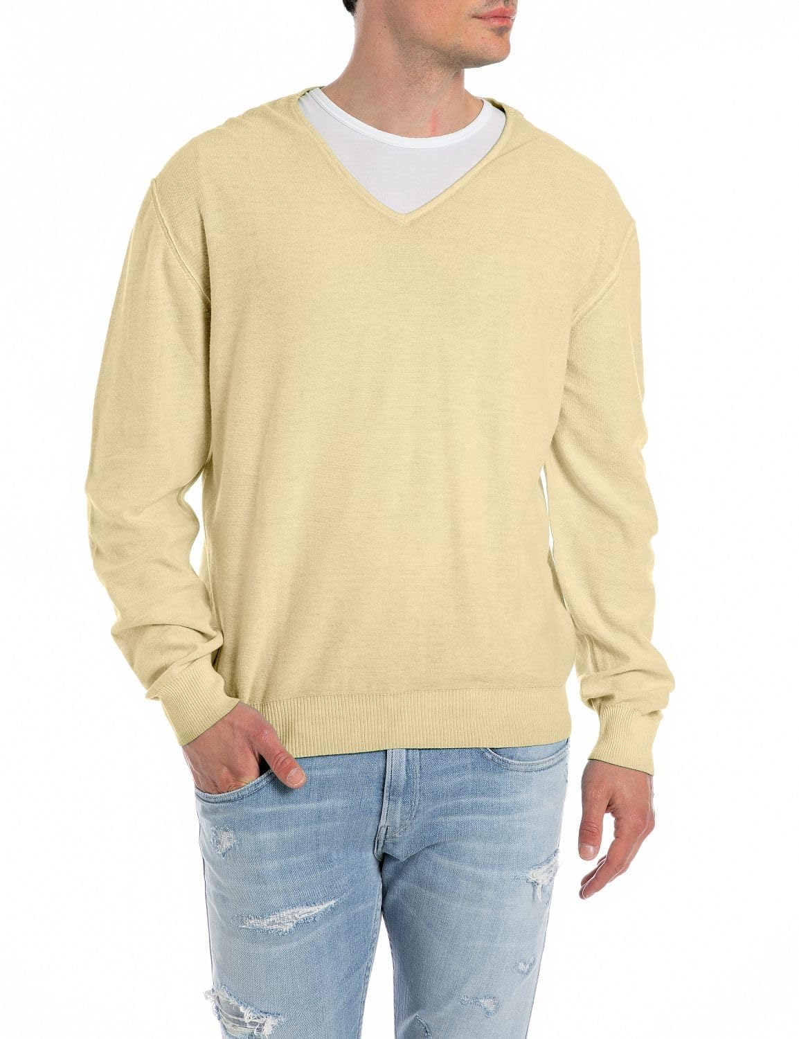 Replay men's cotton sweater, Tuscany Yellow 645 (yellow), L