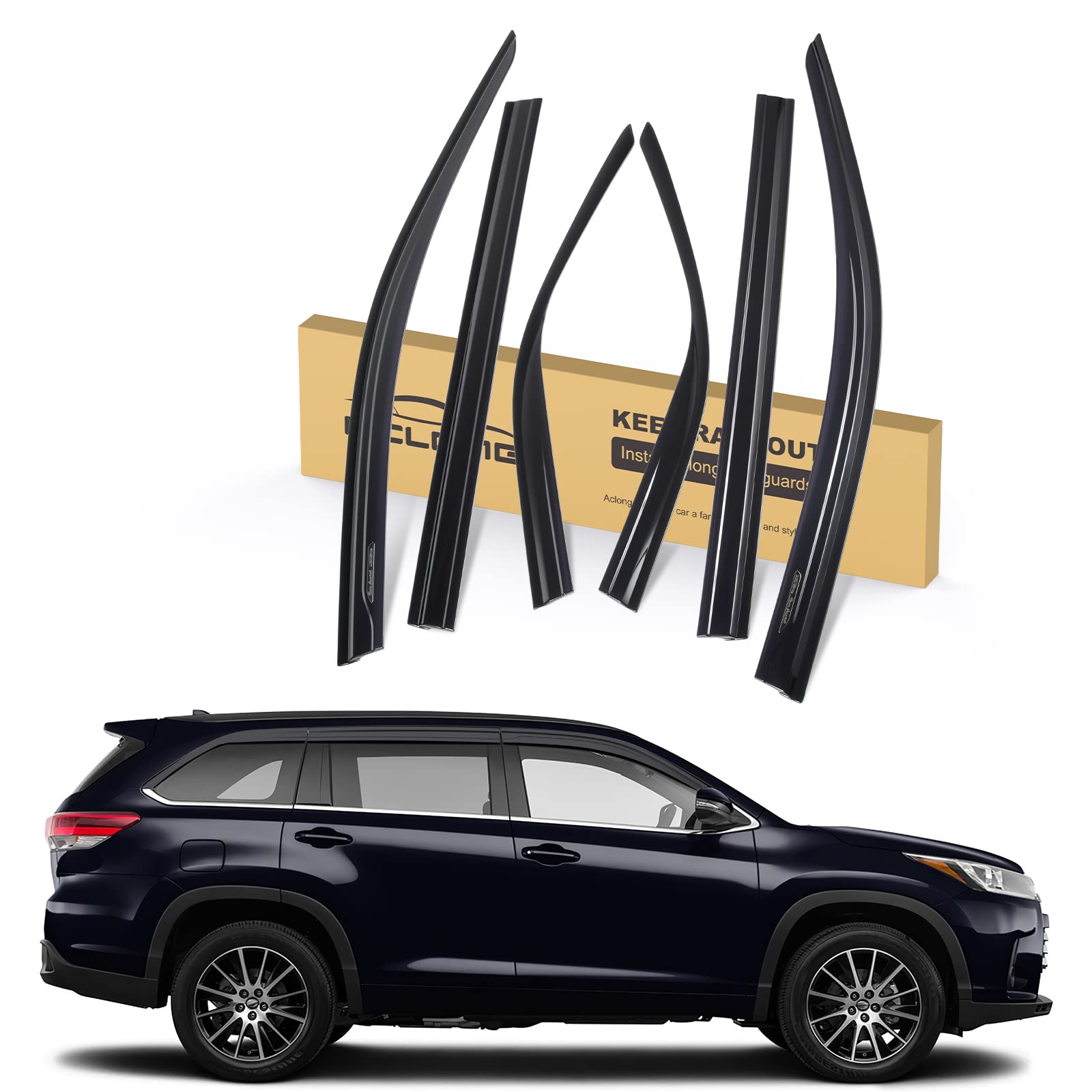 Photo 1 of ACLONG Smoke Rain Guards Fit for Toyota Highlander 2014-2019, Tape-On Side Shatterproof Window Visor, Window Deflectors, Vent Deflectors, Vent Visors, 6-Piece Set Fit for Toyota Highlander 2014-2019 Tape On