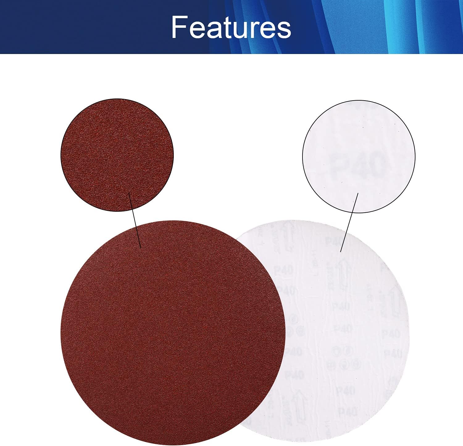 PSA Round Sanding Discs 10 Inch 40 Grit Aluminum Oxide Sandpaper Discs for Random Orbital Sander 10 Pcs